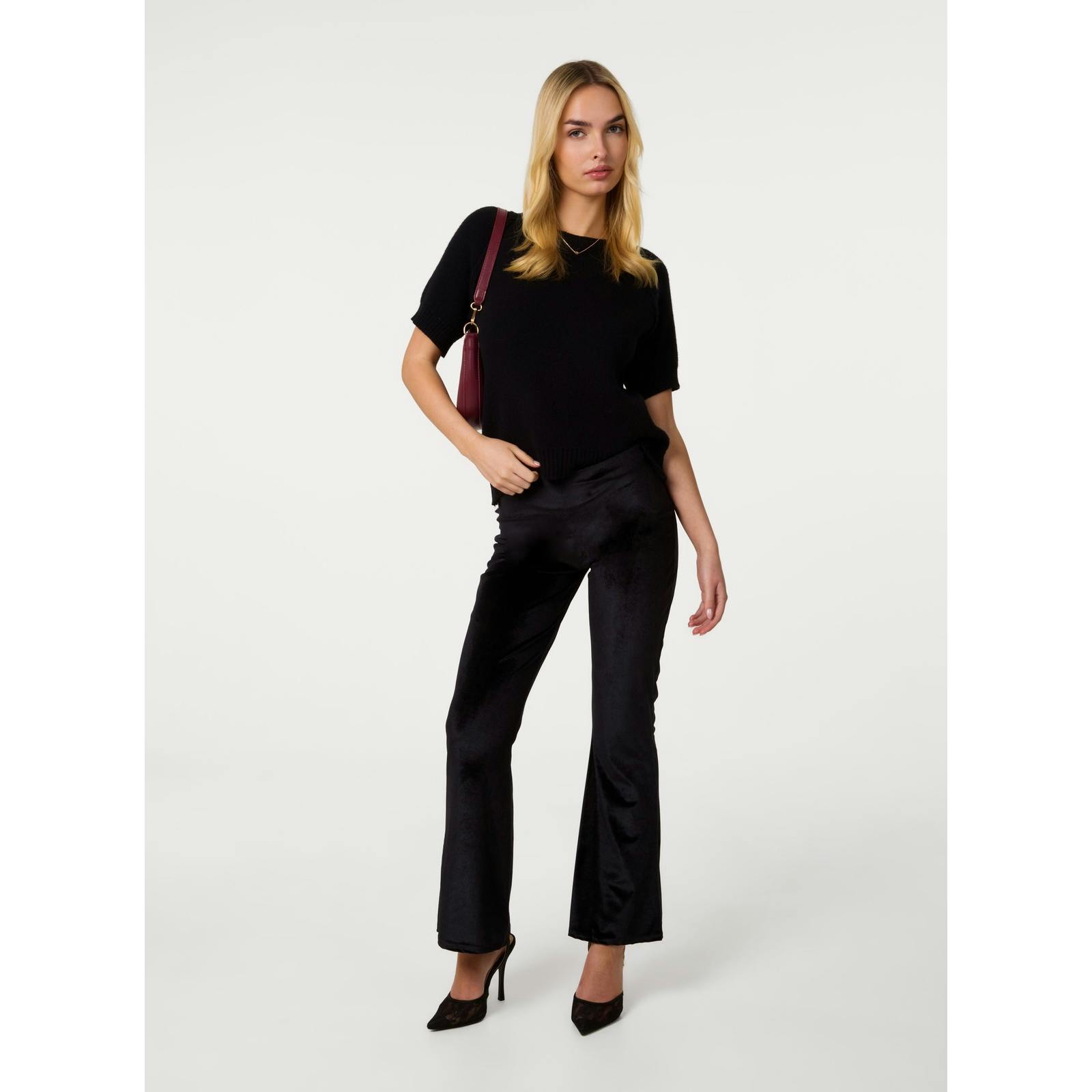 Pink Vanilla Pink/Black Vanilla Velvet Flare Trousers - S