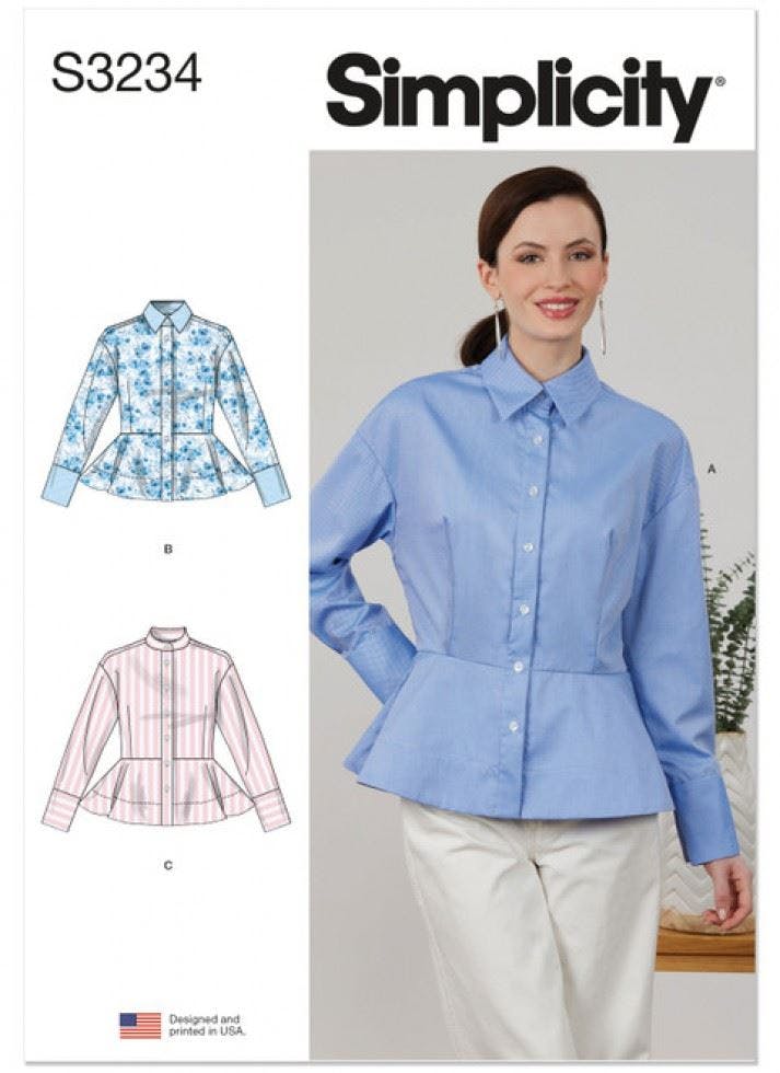 Simplicity Women's Sewing Pattern 3234, Tops, Shirts For N5 (10-12-14-16-18) - Intermediate - Y5 (18-20-22-24-26)