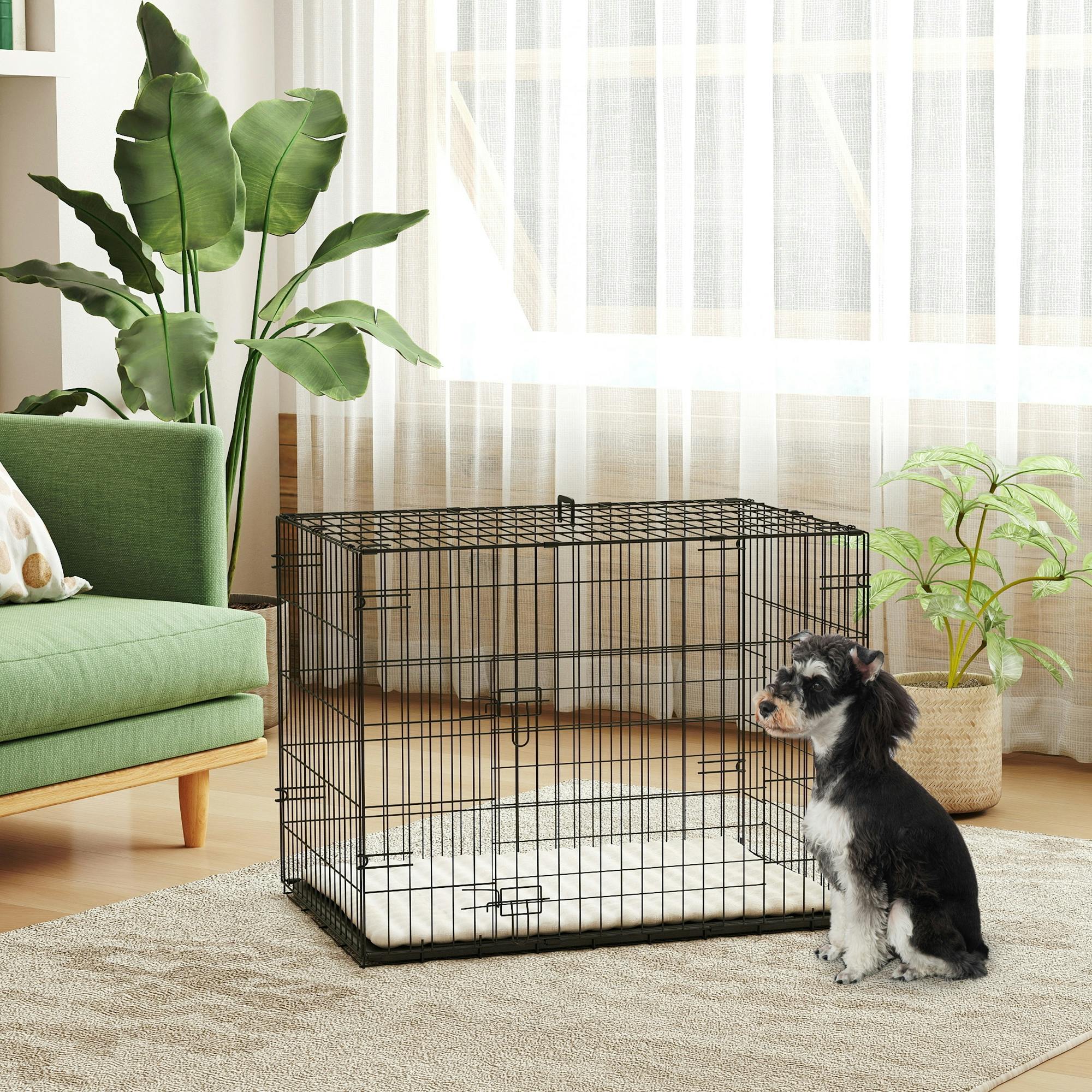 Pawhut Dog Crate With Two Doors, Tray, Soft Cushion, For Small Dogs, Black - Image 4