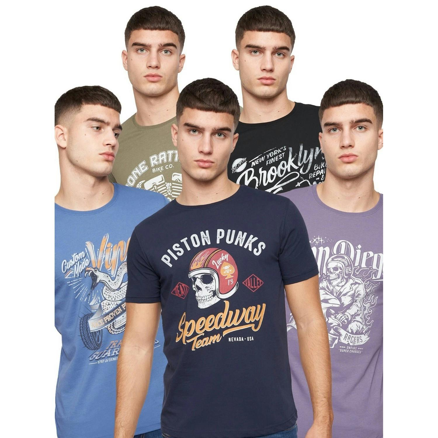 Crosshatch Men's Jerome Assorted Designs T-Shirt (Pack Of 5) - Multicoloured - Multicoloured - L - 100% Cotton