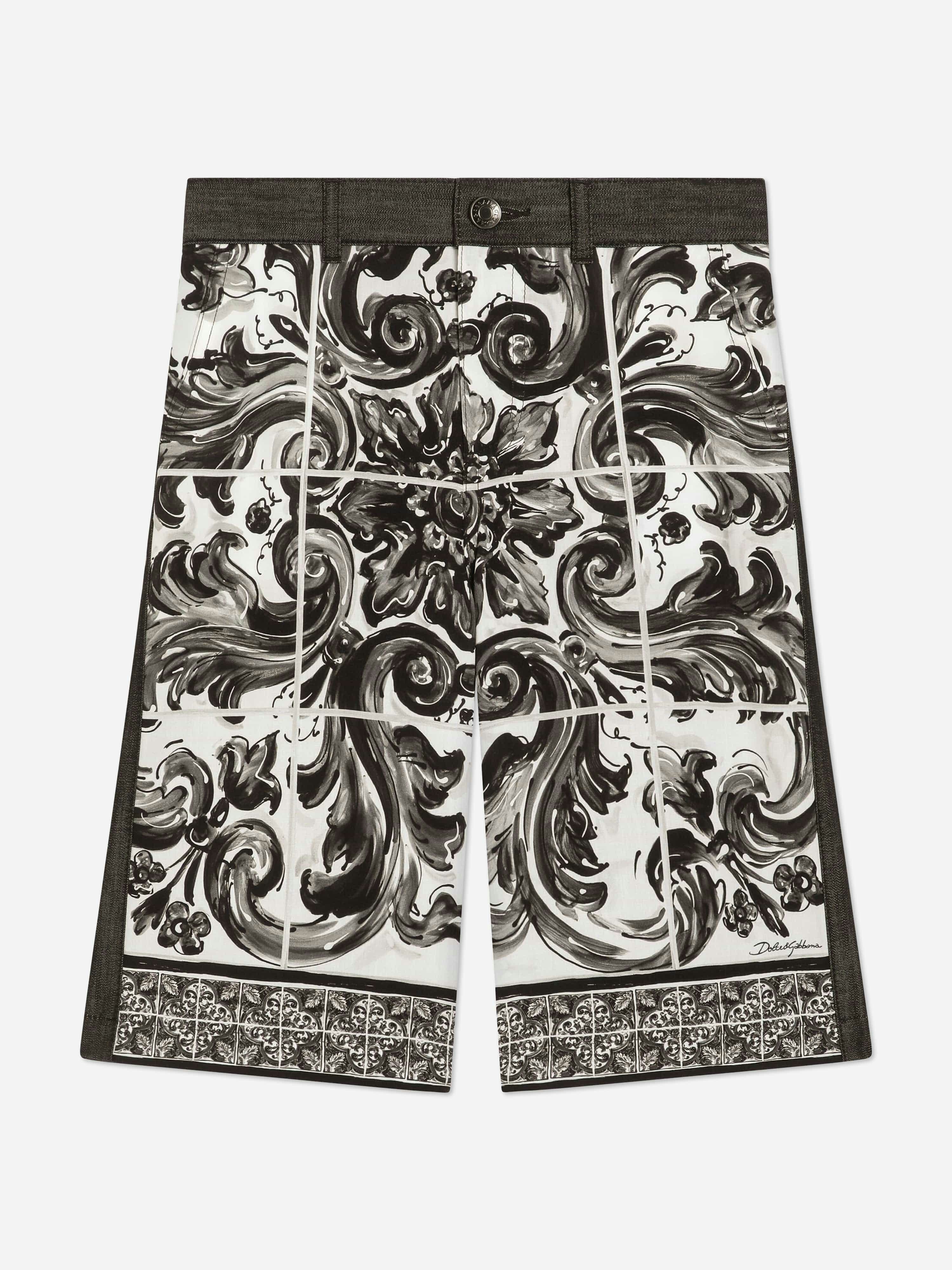 Dolce & Gabbana Kids Boys Black Dolce & Gabbana Majolica Print Shorts In - 12 Yrs
