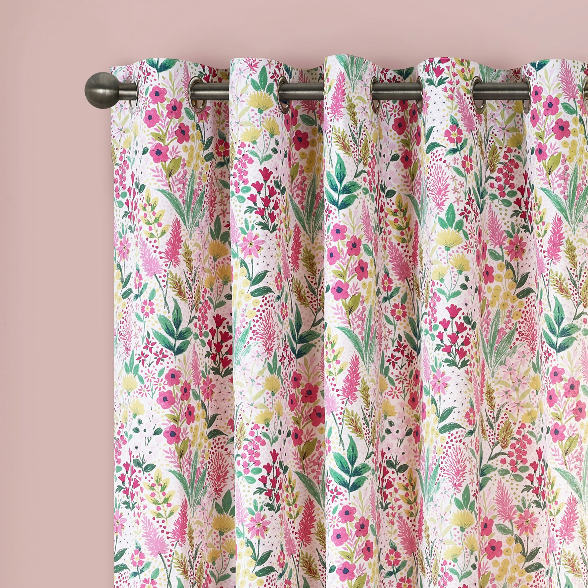 Catherine Lansfield Pink Tilly Floral Fully Reversible 66X90 Inch Eyelet Curtains Two Panels - Image 2