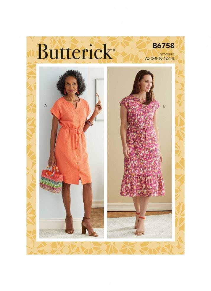 Butterick Women's Sewing Pattern 6758, Dresses For A5 (6-8-10-12-14) - Easy - A5 (6-8-10-12-14)