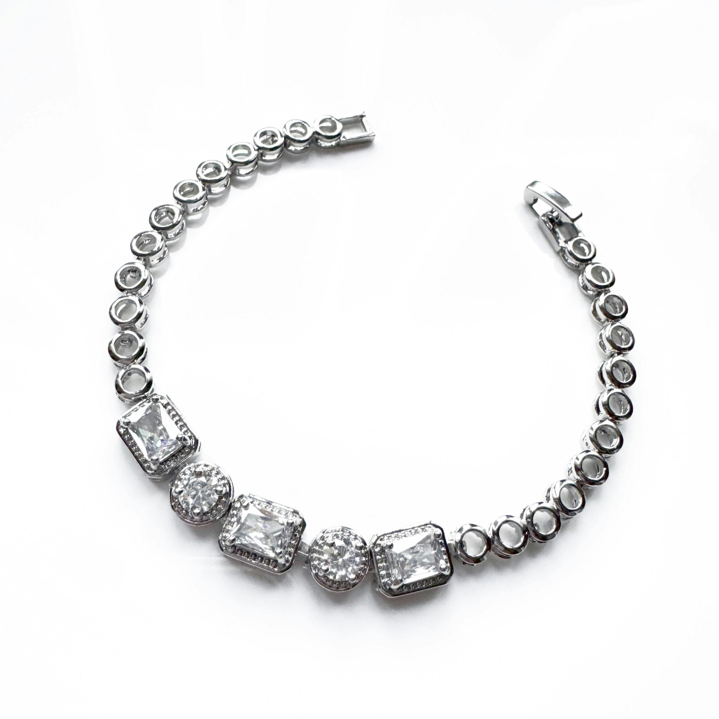 Luxe Tones Silver Cielle Coloured Clear Stone Statement Jewel Bracelet