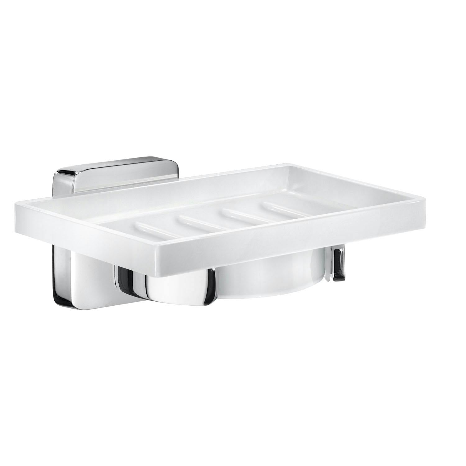 Smedbo Porcelain Rectangular Soap Dish Tray And Polished Chrome Wall Mounted Holder With Concealed Screws For Bath Shower Bathroom