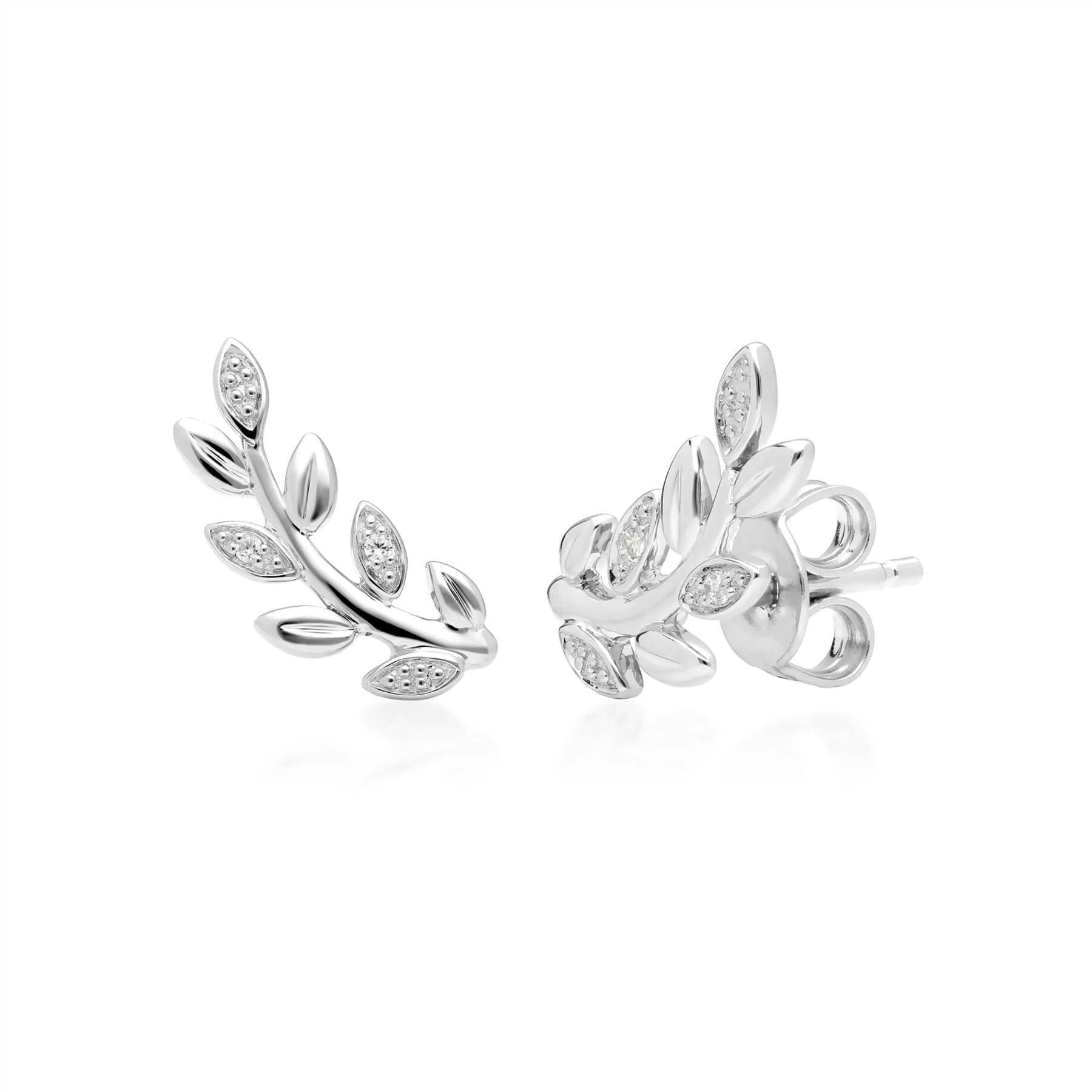 Gemondo White/Gold O Leaf Diamond Pave Stud Earrings In 9Ct