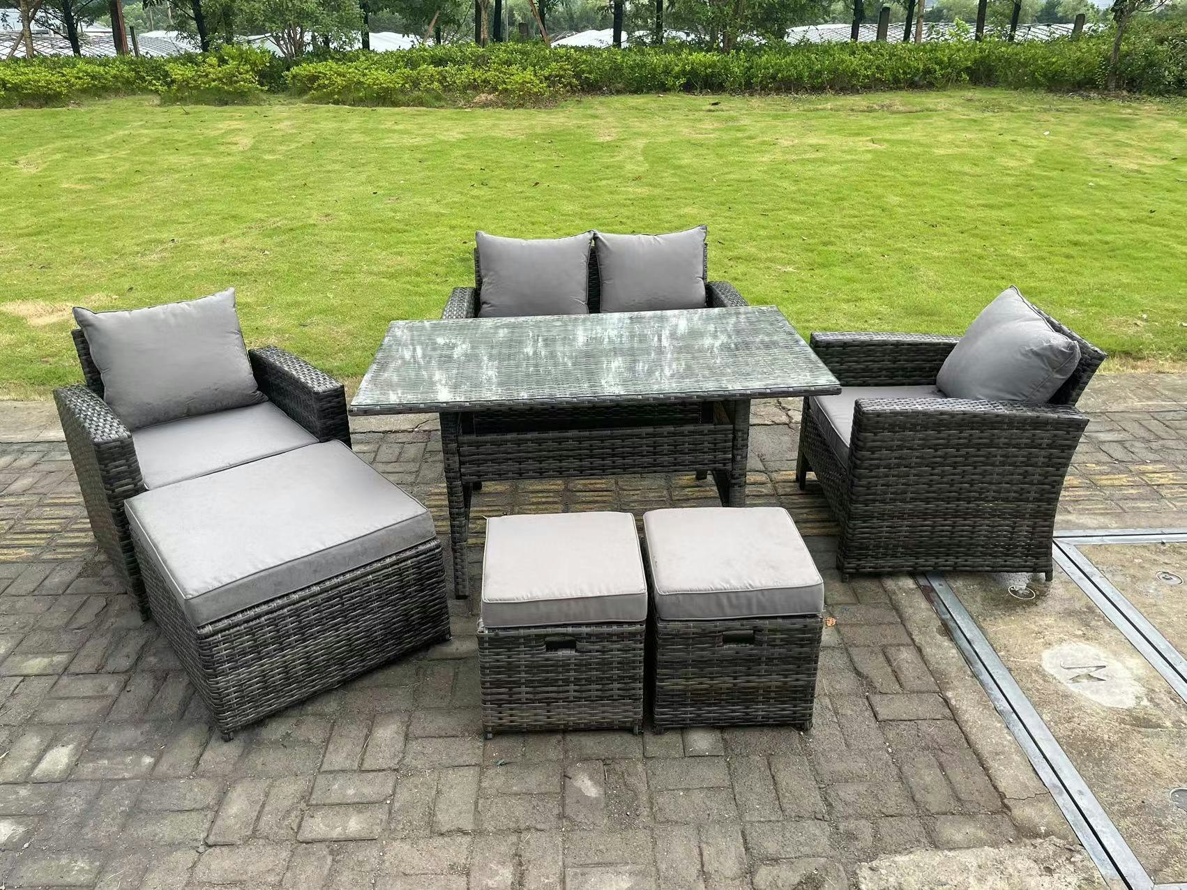 Rackhams Grey 7 Seater Mixed High Back Rattan Sofa Set Dining Table Garden Furniture Outdoor