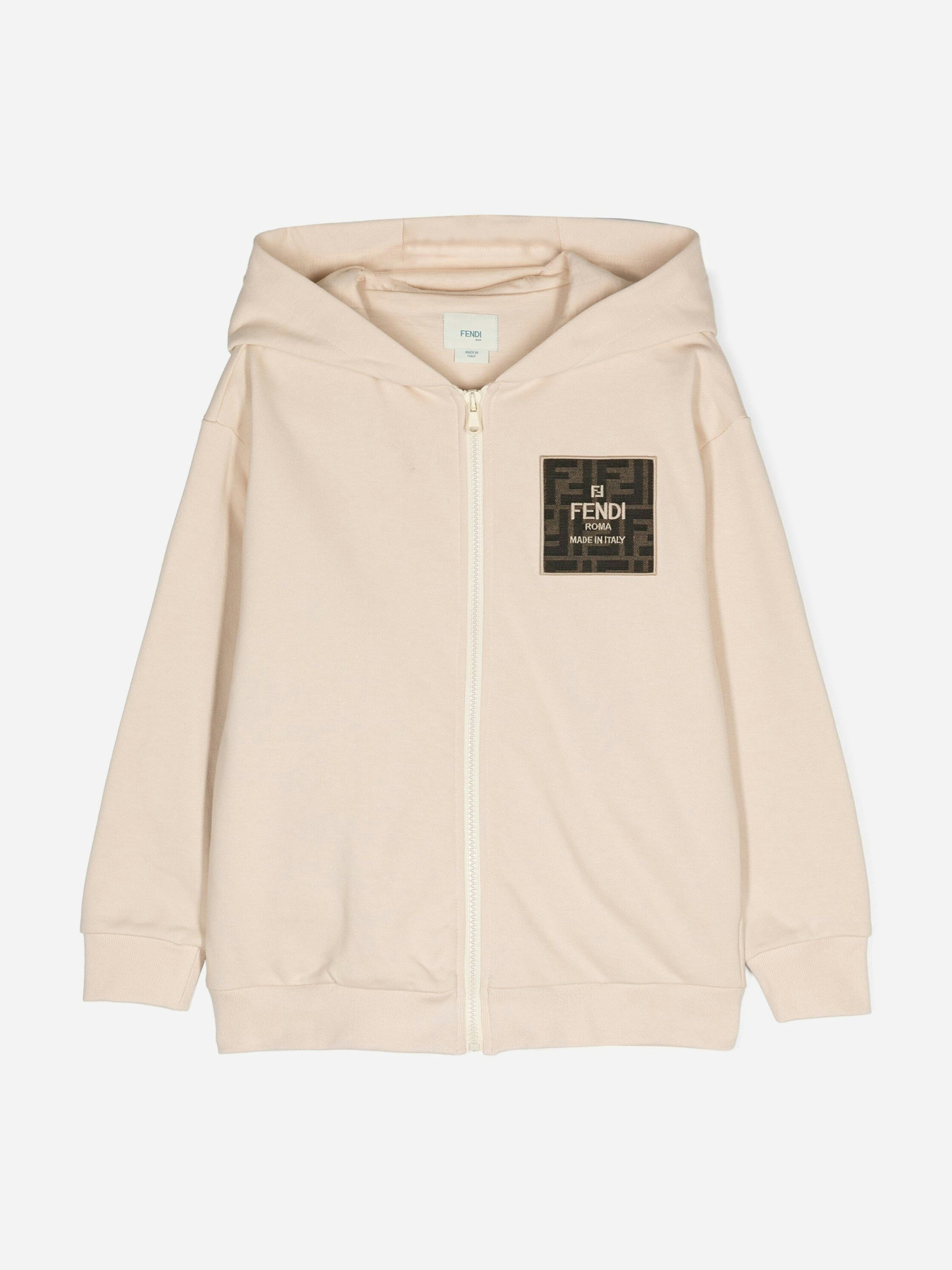 Fendi Kids Beige Logo Zip Up Top In - 10 Yrs