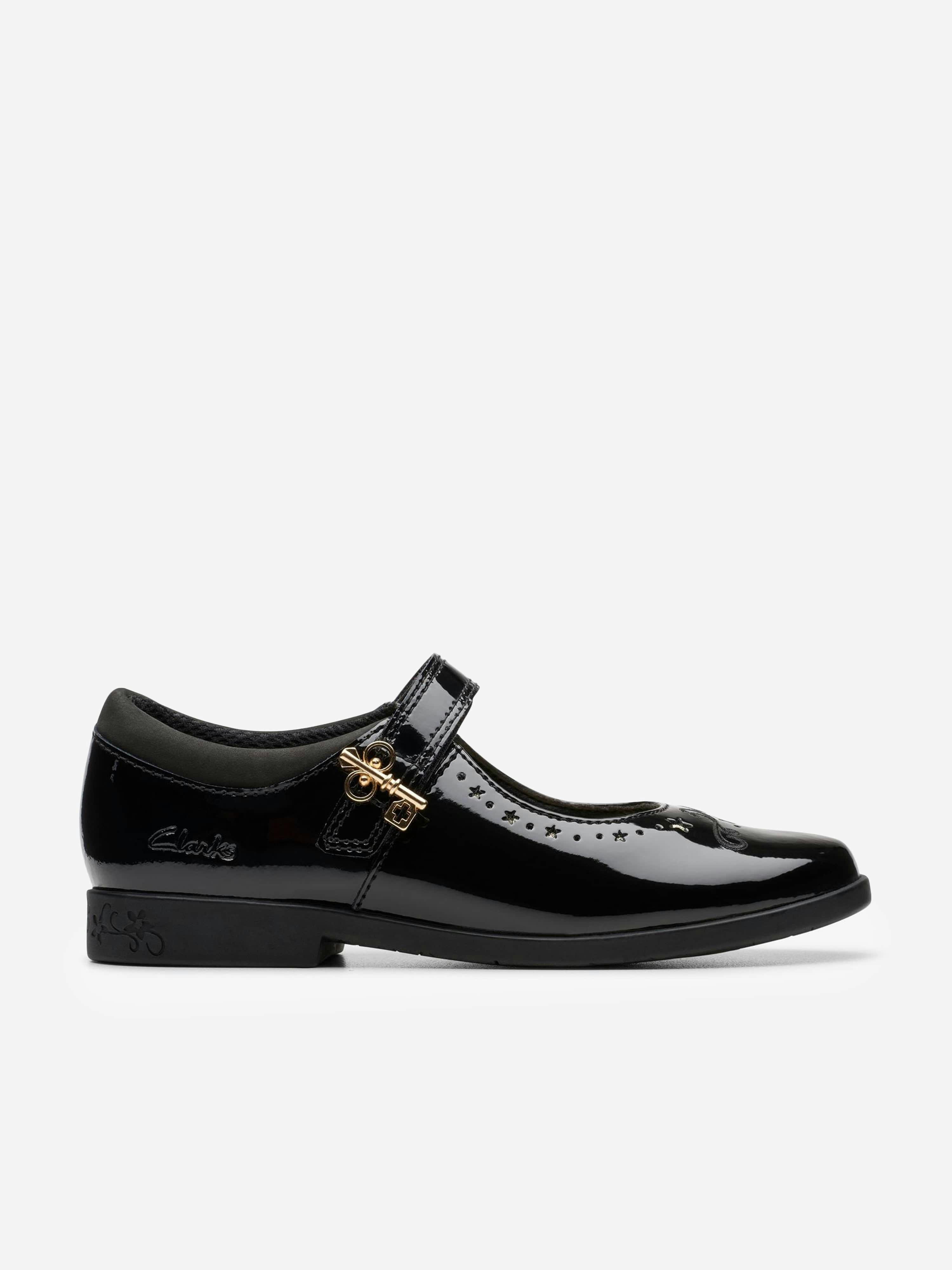 Clarks Girls Black Patent Leather Lock Magic Shoes In - Eu 28.5 Uk 10.5