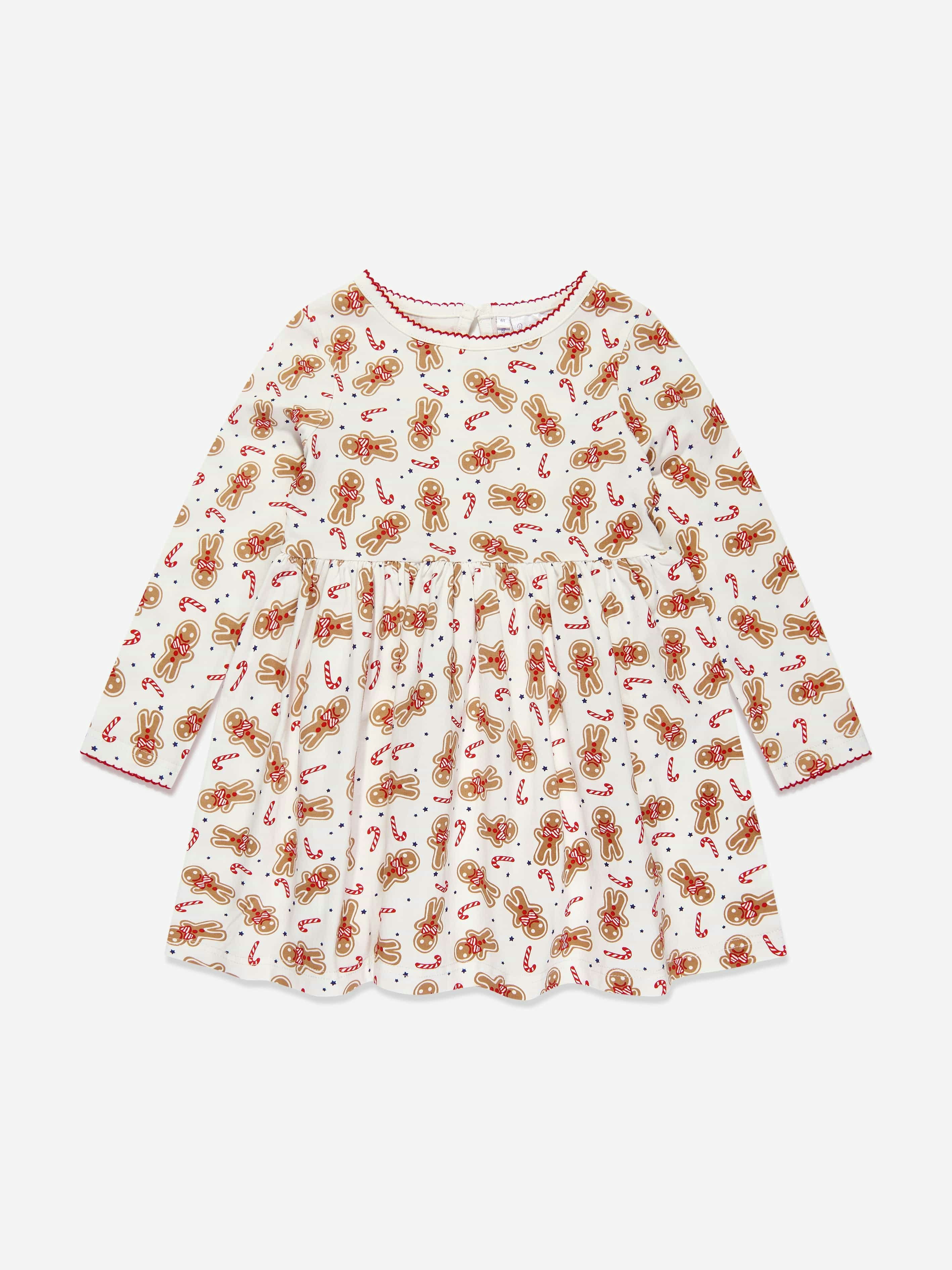 Rachel Riley Girls White/Red Gingerbread Jersey Dress In - 5 Yrs