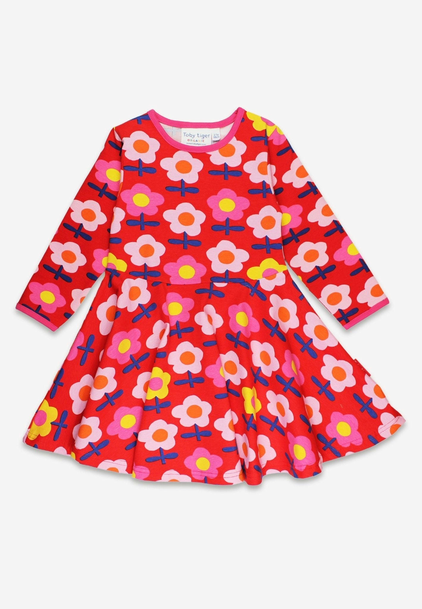 Toby Tiger Pink Organic Flower Print Skater Dress - 6-7Y / 122Cm