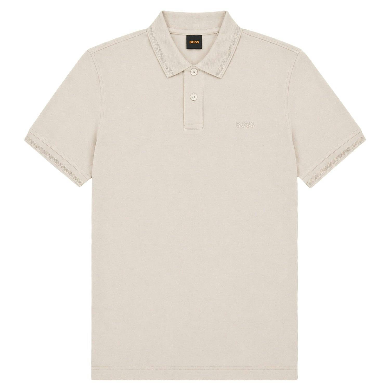 Boss Light/Beige Pe Interlock Relaxed Fit Polo - Large