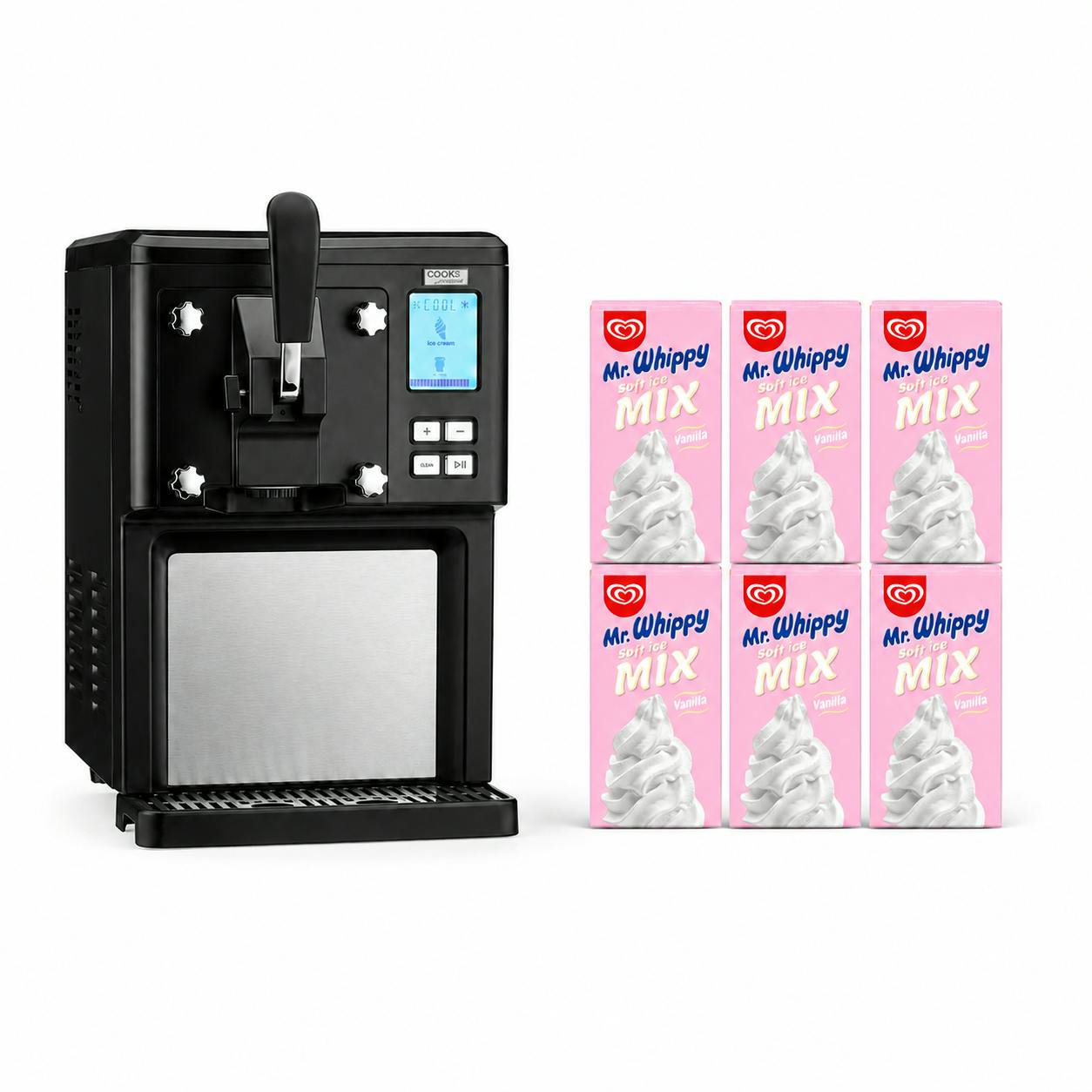 Cooks Professional Cream Soft Serve Ice Maker + 6 X Mr Whippy Ice Mix
