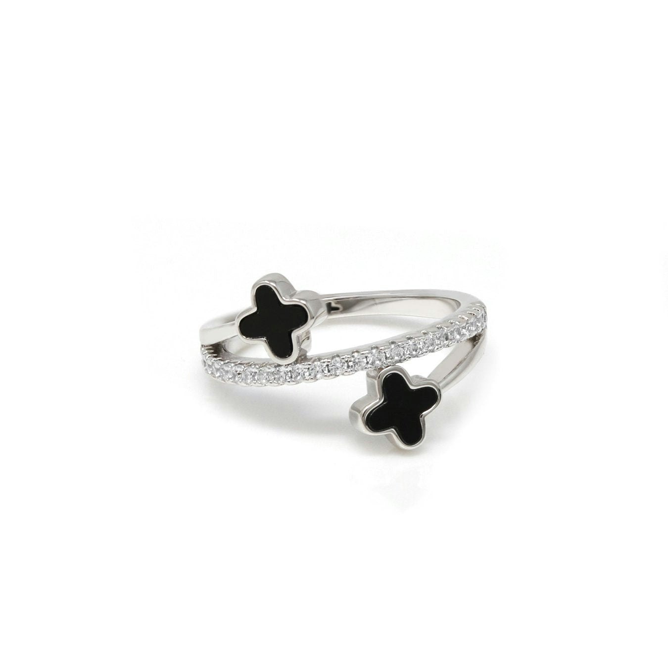 Say It With Silver/Black Clover Ring - Stainless Steel ( Plated & Black) - Medium - M/N/O