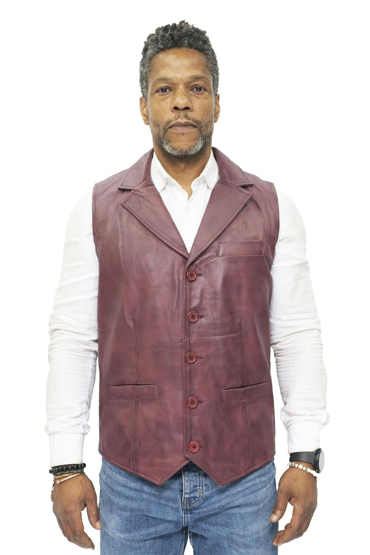 Infinity Leather Men's Burgundy Smart Classic Leather Waistcoat-Bristol - Uk M | Eu 48 | Us 38