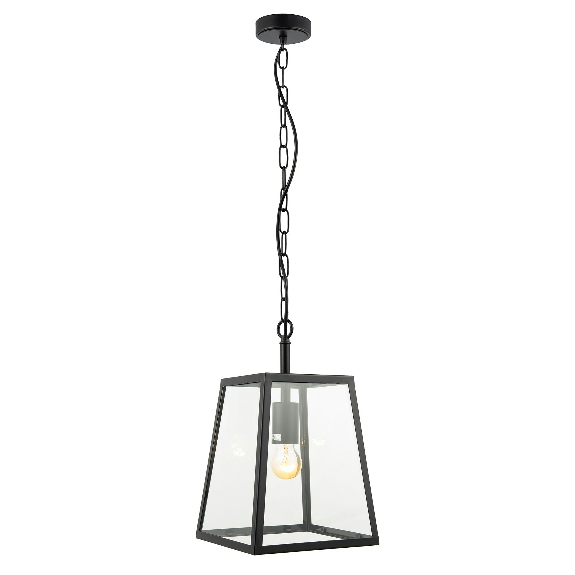 Rackhams Light/Black Classic Lantern Pendant Ceiling In Matte With Clear Glass Sides