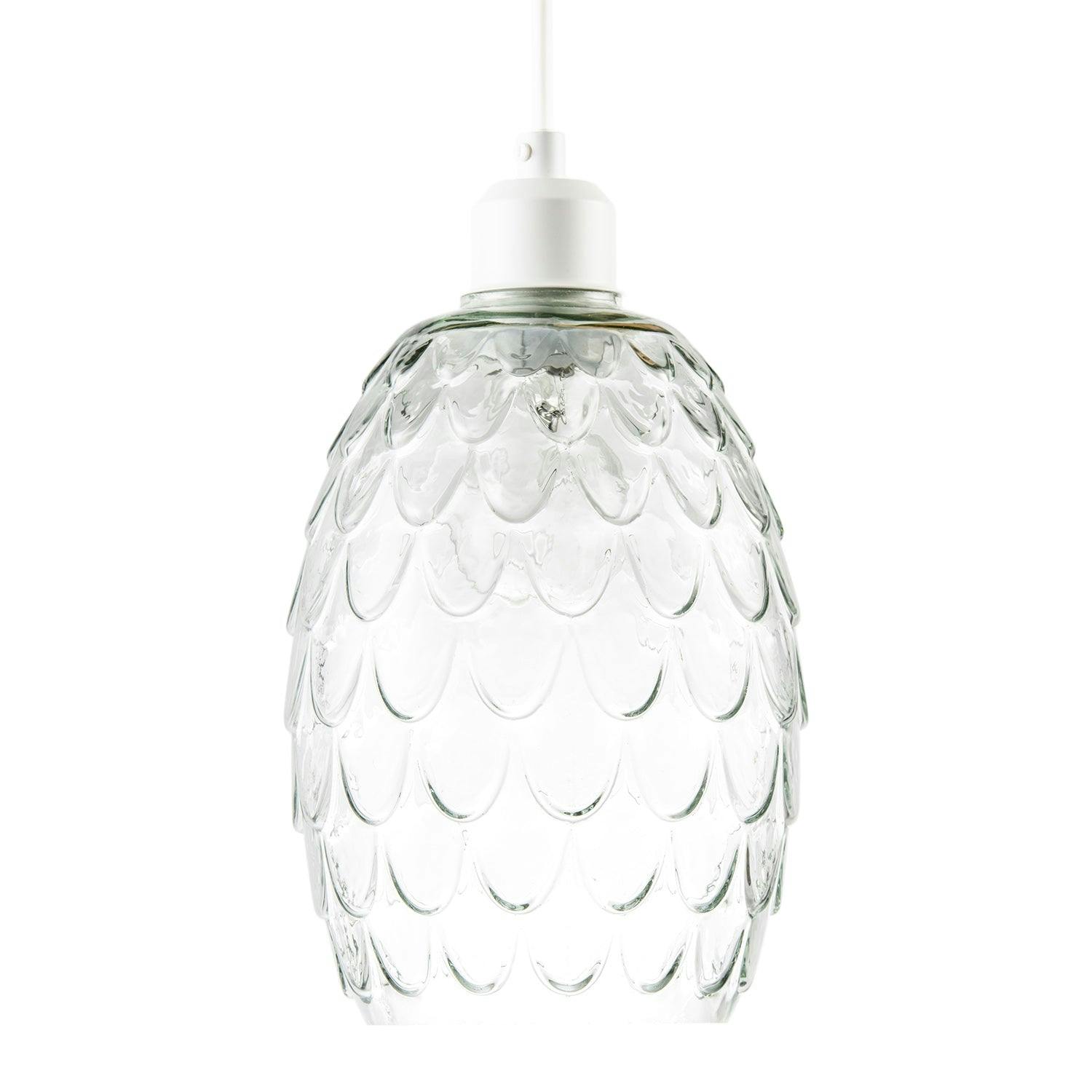 Rackhams Light Modern Clear Embossed Glass Pendant Shade With Scalloped Pattern