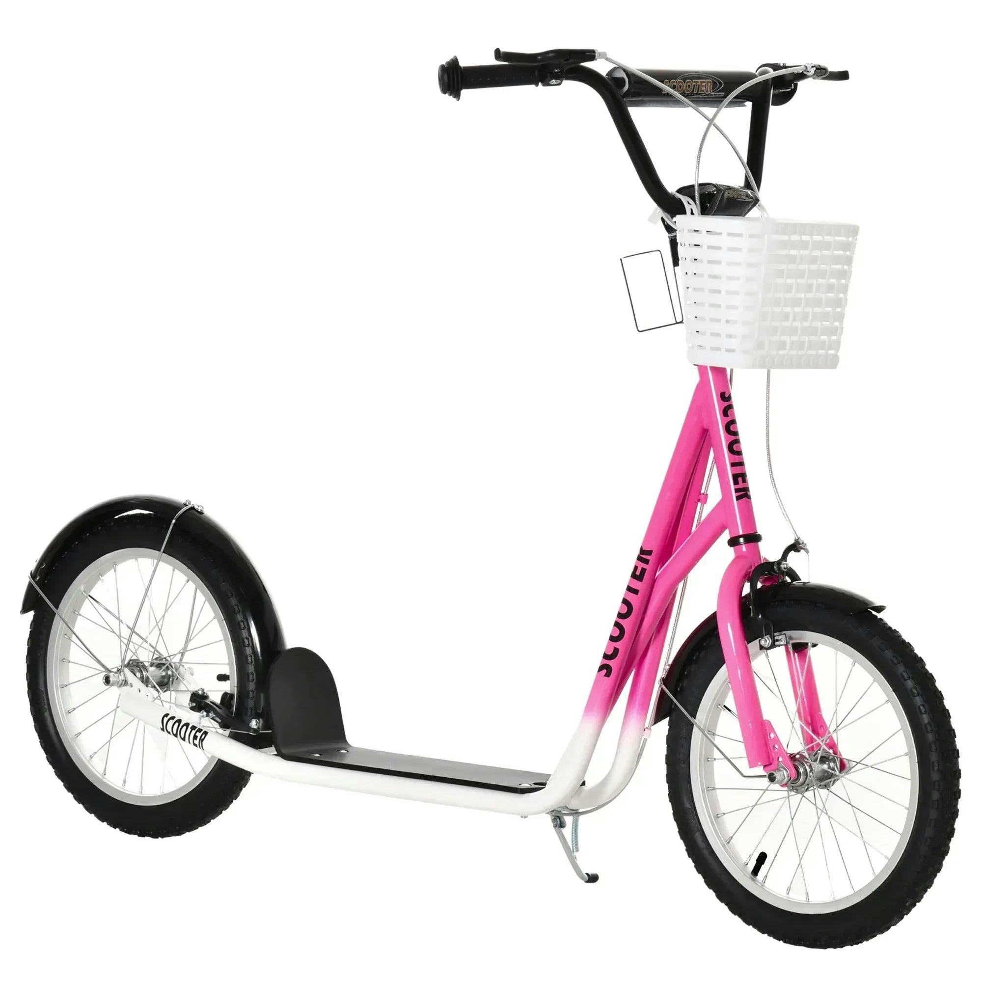 Homcom Kids Kick Stunt Scooter With Adjustable Handlebar, Dual Brakes, Basket, Cupholder, Mudguard, 16" Inflatable Rubber Wheels For 5-12 Years - Image 6