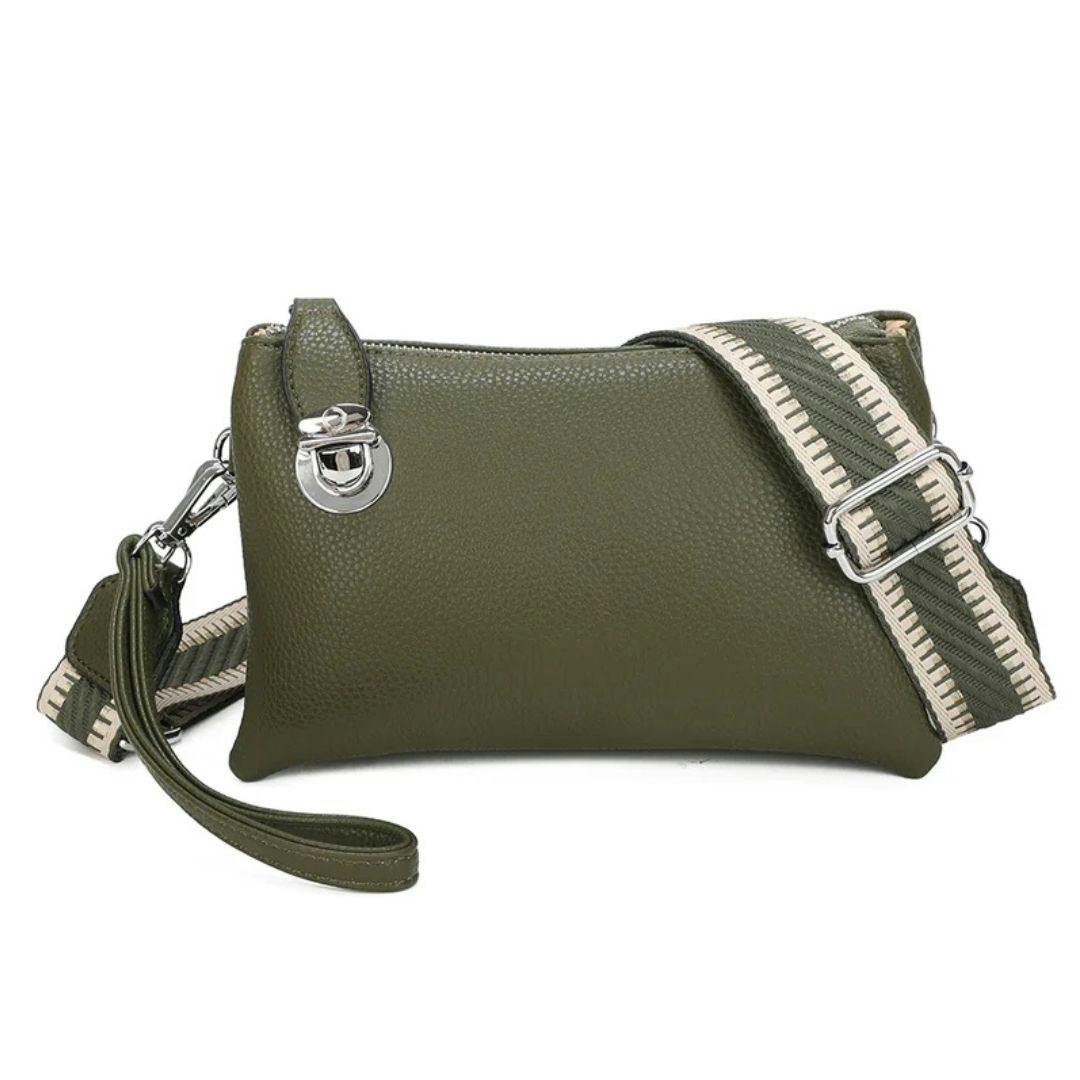 Love Emvy Silver Embolden Collection Faux Leather Crossbody Bag With Wrist Strap - Olive