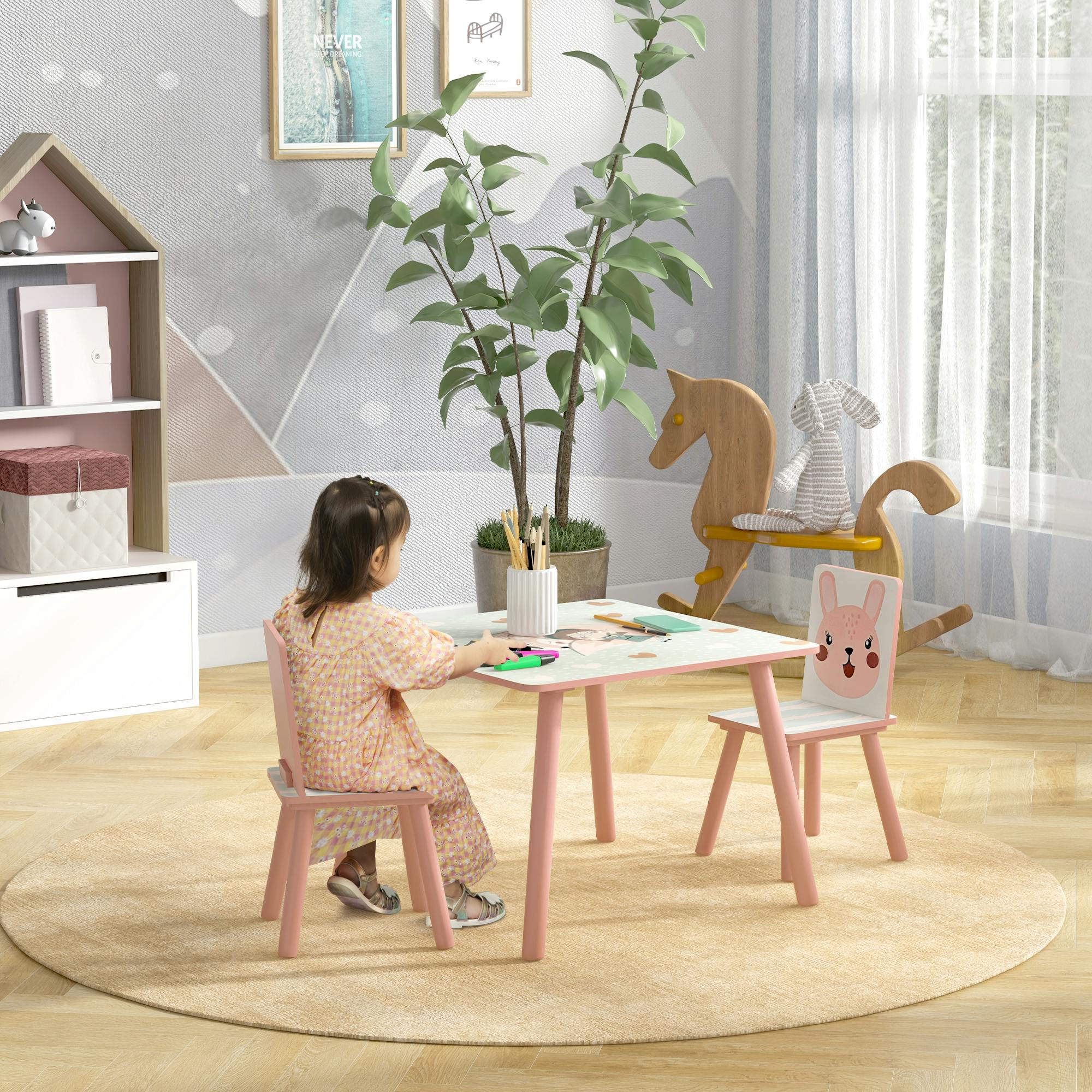 Rackhams Pink Kids Table And Chairs, Childrens Desk With 2 Chairs,
