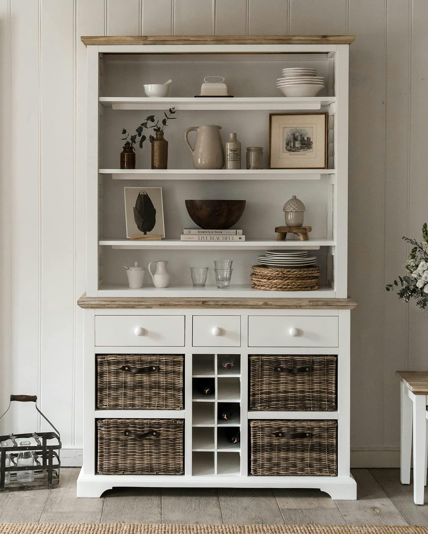 Statement Furniture White Florence Display Cabinet With Shelves, Wine Rack And Storage Baskets