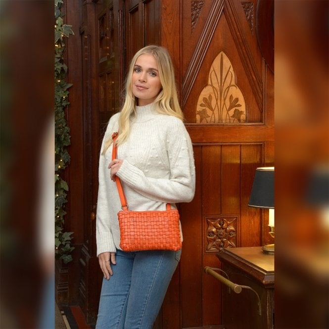 Ashwood Orange Vintage Woven Leather Crossbody Bag - One Size - Leather