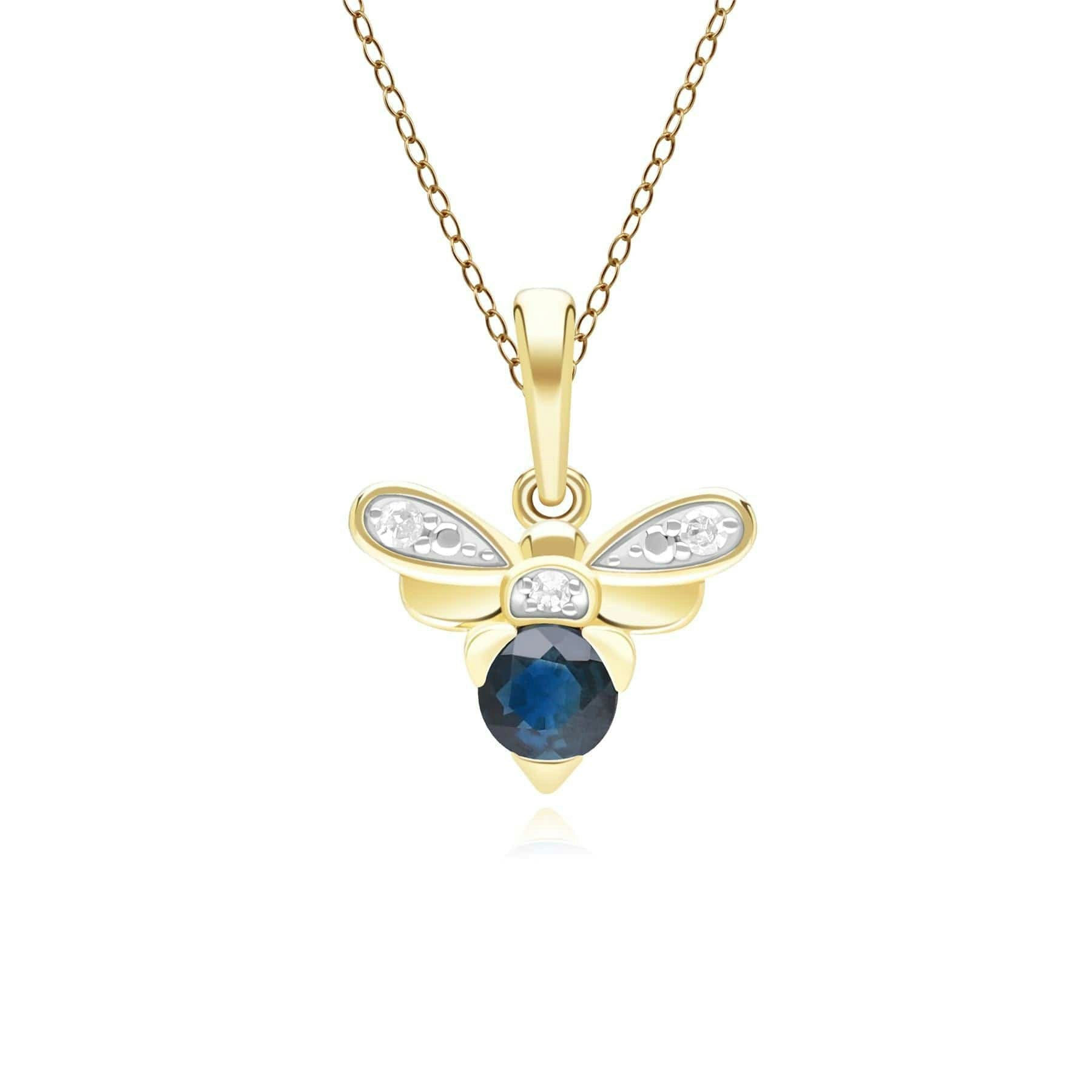 Gemondo Blue/Yellow/Gold Honeycomb Inspired Sapphire And Diamond Bee Pendant Necklace In 9Ct