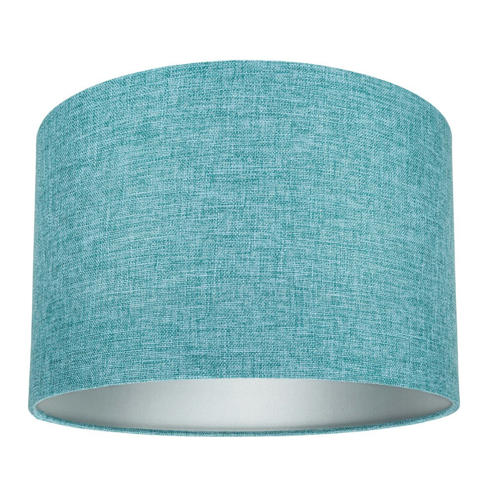 Rackhams White/Silver Contemporary And Sleek 12 Inch Teal Linen Fabric Drum Lamp Shade 60W Maximum