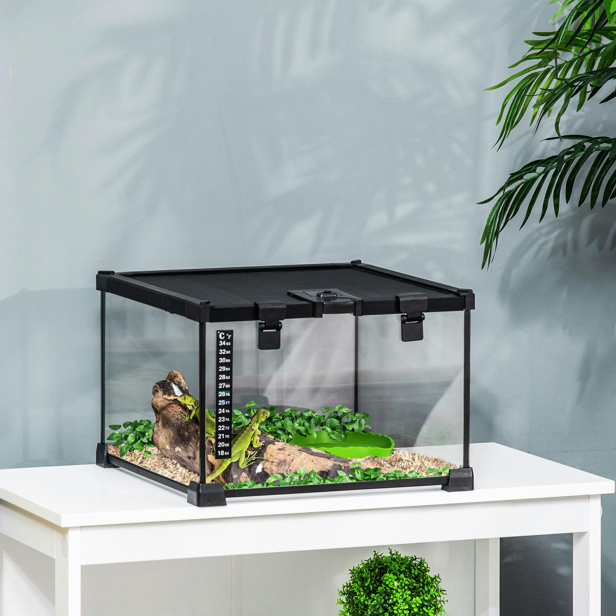 Pawhut Unisex Black Glass Reptile Terrarium Insect Breeding Tank With Thermometer For Lizards In Small - Image 4