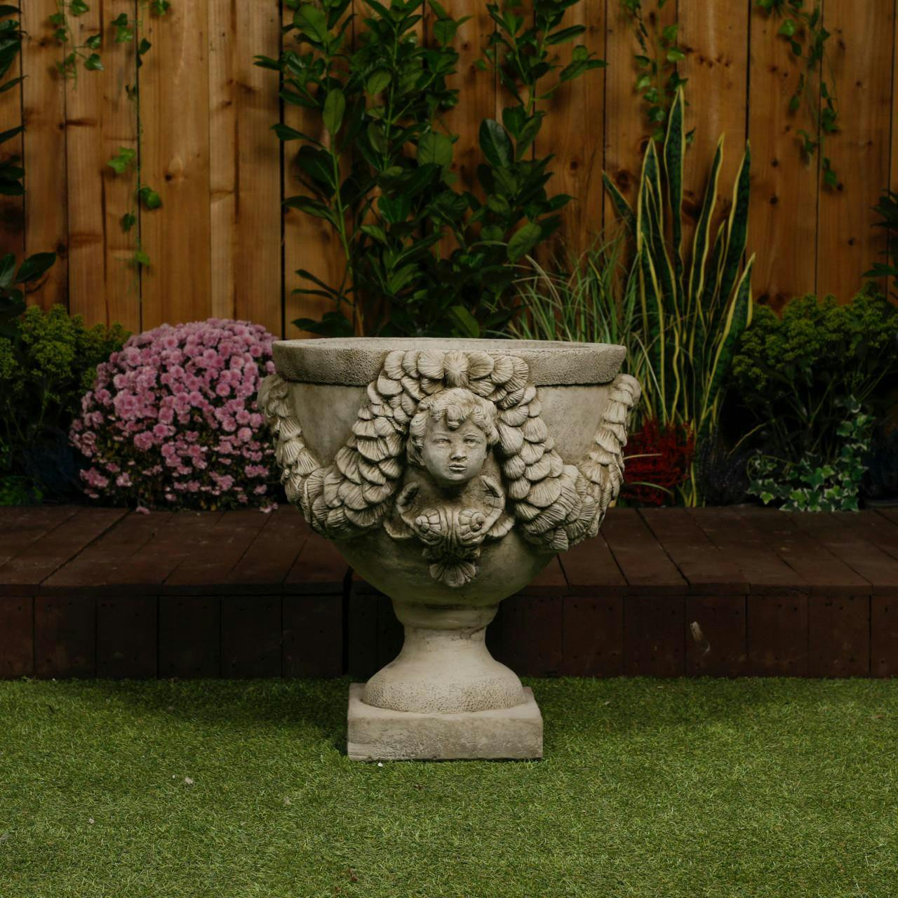 Osn Grand & Ornate Stone Cast Cherub Planter (Lid Not Included)