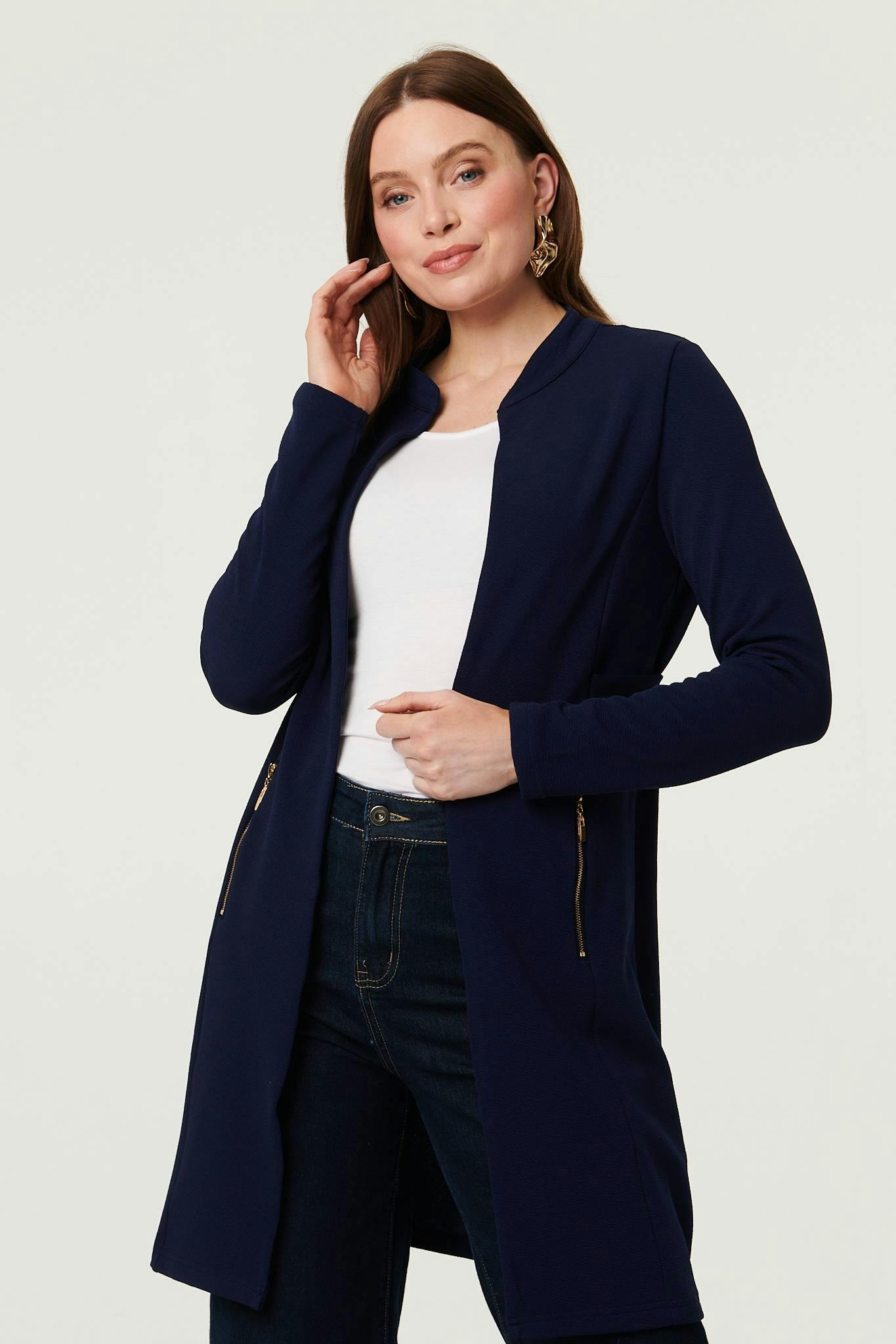 Izabel London Open Front Longline Coatigan - 12 - Navy