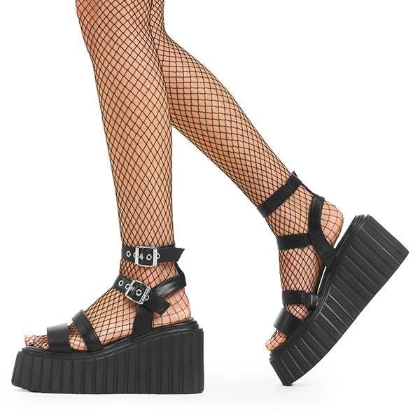 Lamoda Women's Black Dramatic Chunky Platform Creeper Sandals Edgy Modern Comfort - Uk4