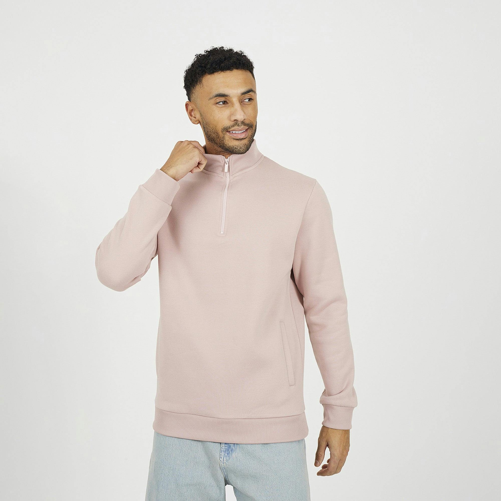 Brave Soul Pink Funnel Neck 1/4 Zip Sweatshirt - Xxl