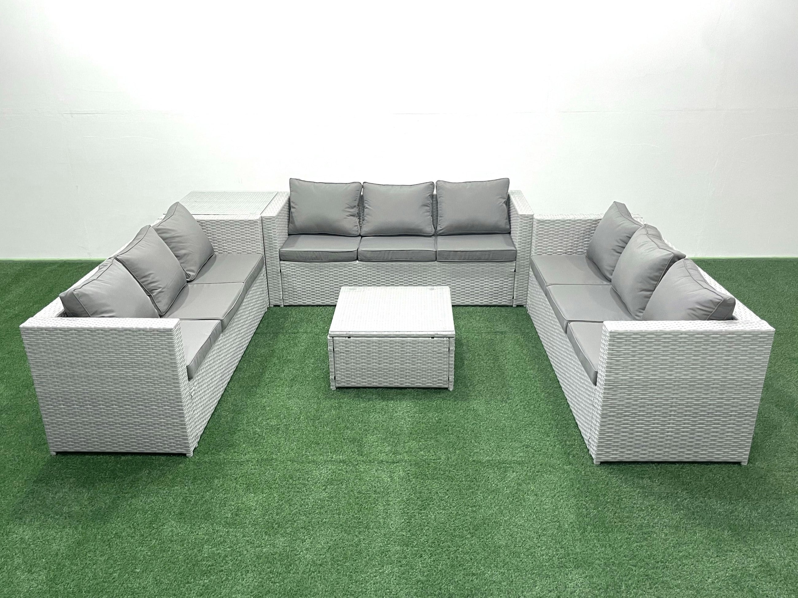 Fimous Light/Grey Rattan Garden Outdoor Furniture Set 9 Seater Rattan Garden Sofa Set With Side Table Mixed