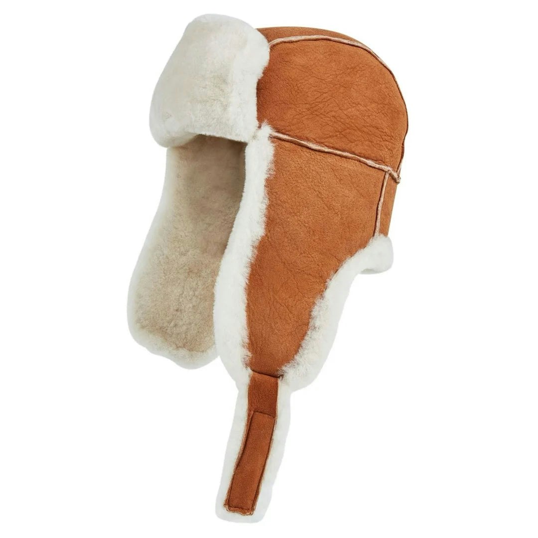 Infinity Leather Men's Leather Company Raf Aviator Suede Sheepskin B-55 Leather Navigator Hat - Tan - X-Large