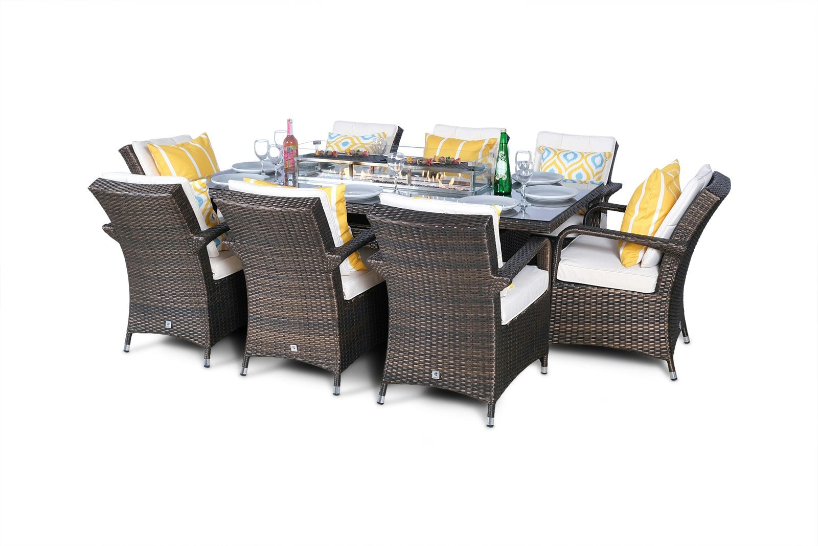 Rackhams Brown Arizona Fire Pit 8 Seater Rectangle Rattan Dining Set - 1