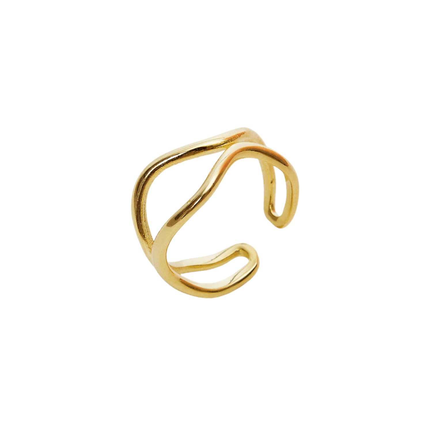 Spero London Silver/Gold Wavy Lines Sterling Wave Ring