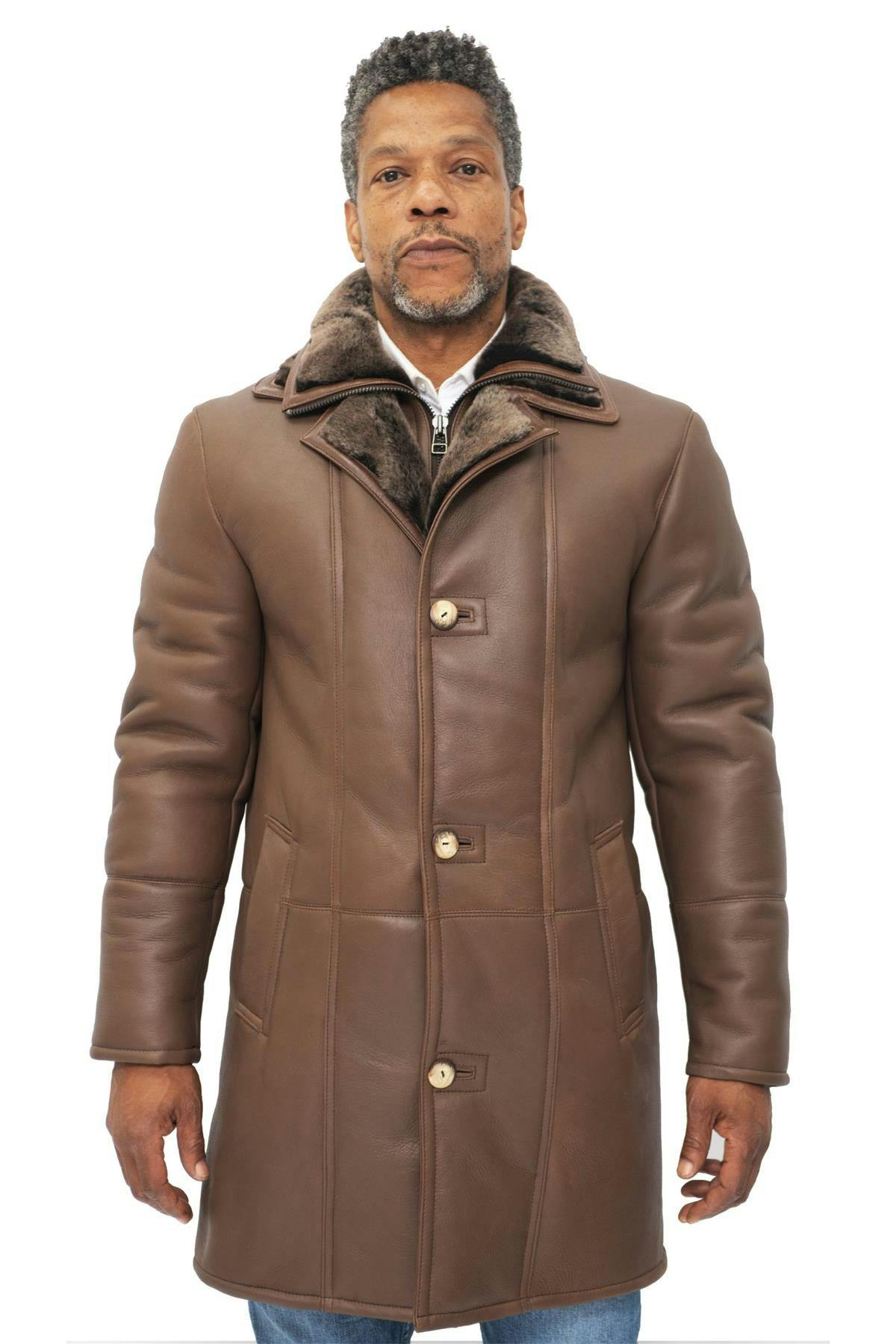 Infinity Leather Men's Brown Warm Shearling Sheepskin Leather Coat-Ilford - Uk 3XL | Eu 56 | Us 46