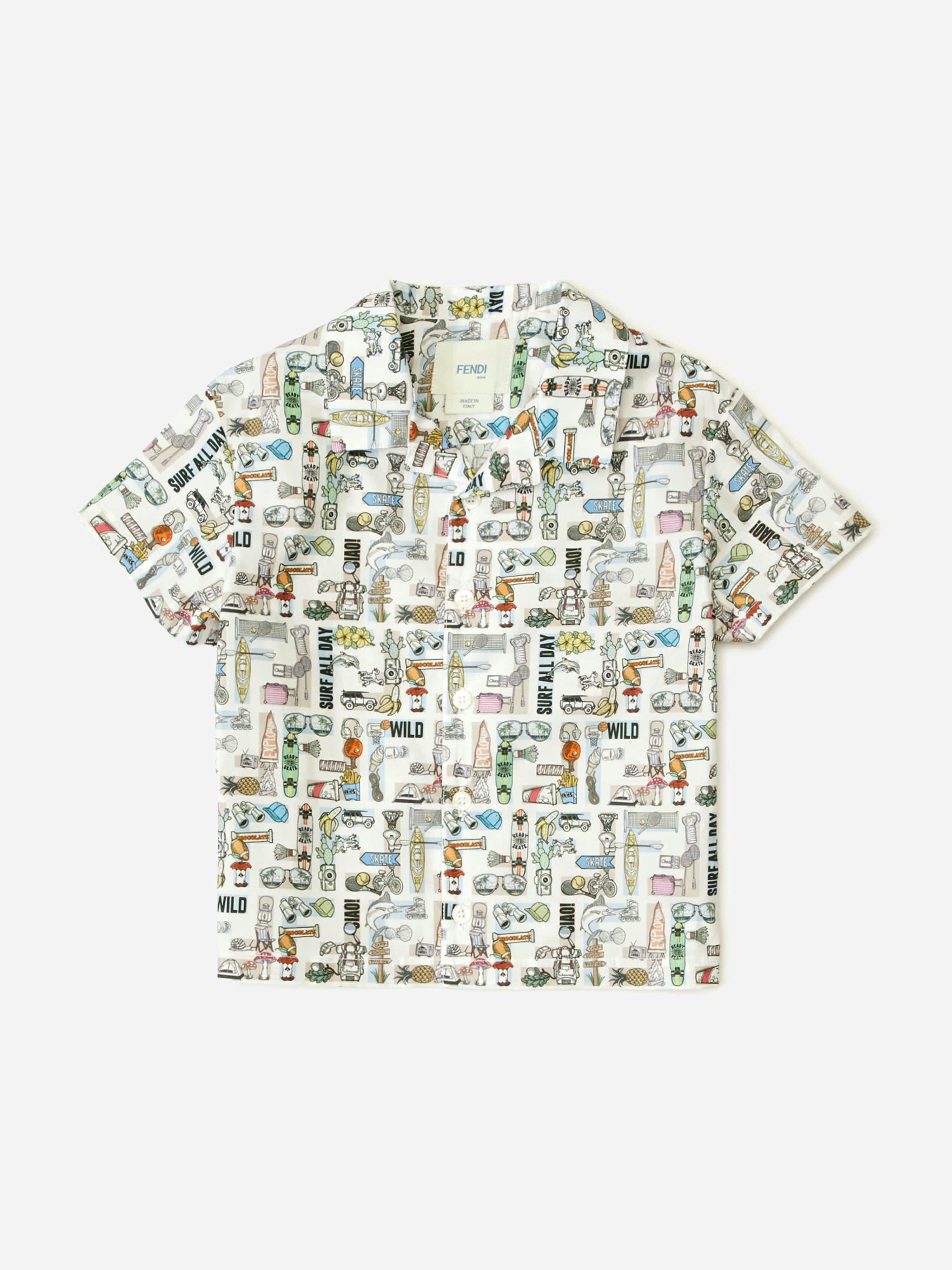 Fendi Kids Boys White Fendi Baby Ff Logo Shirt In - 12 Mths