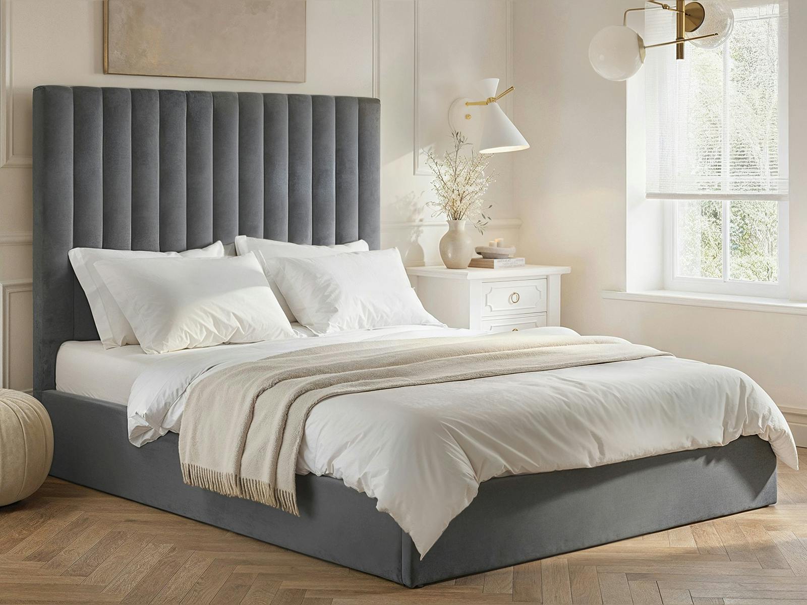 Rackhams Grey Everley Ottoman Bed Velvet - Kingsize
