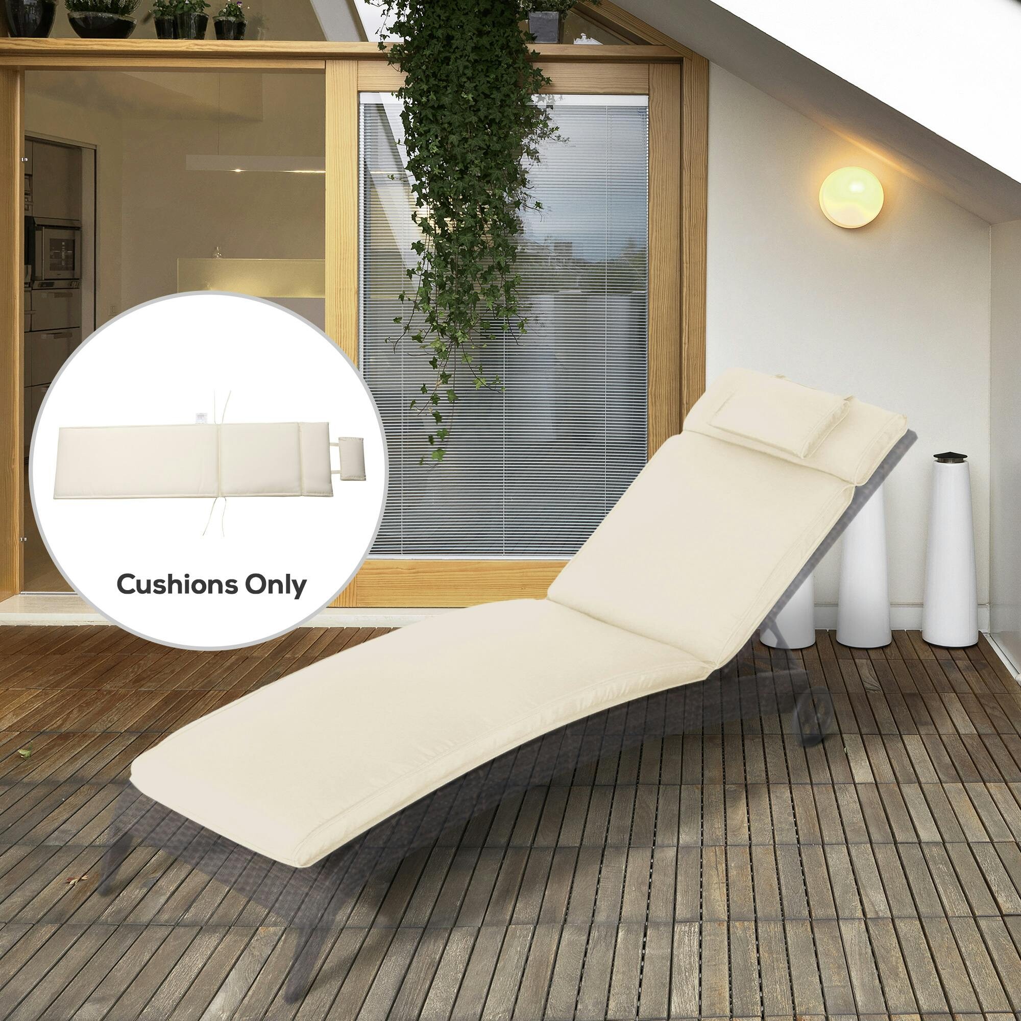 Rackhams Black Garden Sun Lounger Chair Cushion Reclining Relaxer Indoor Outdoor