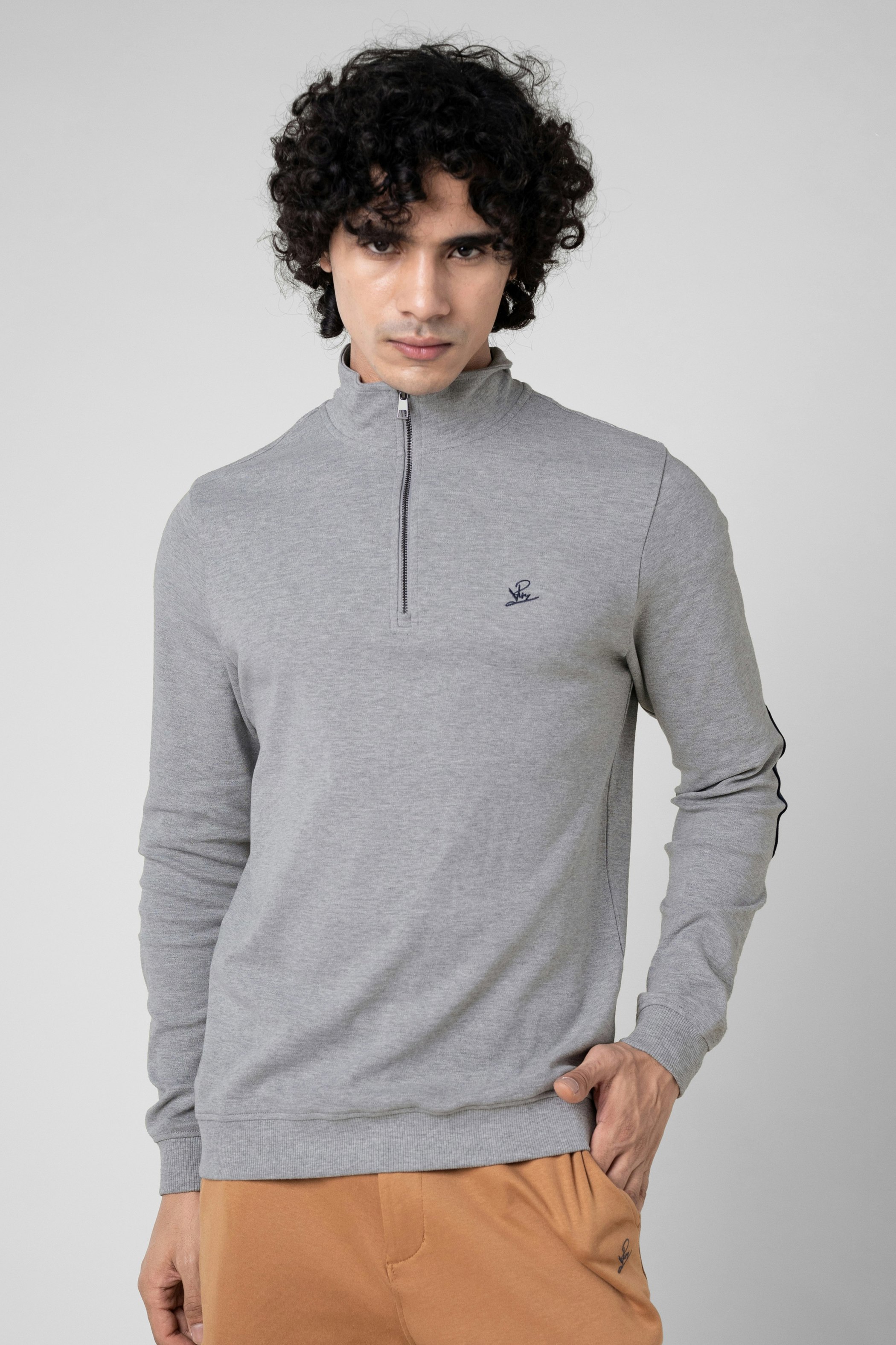 Enorsia Grey/Green Elbow Patch Half Zip Sweatshirt - L - Navy & Green: 100% Cotton, : 94% Cotton, 6% Viscose