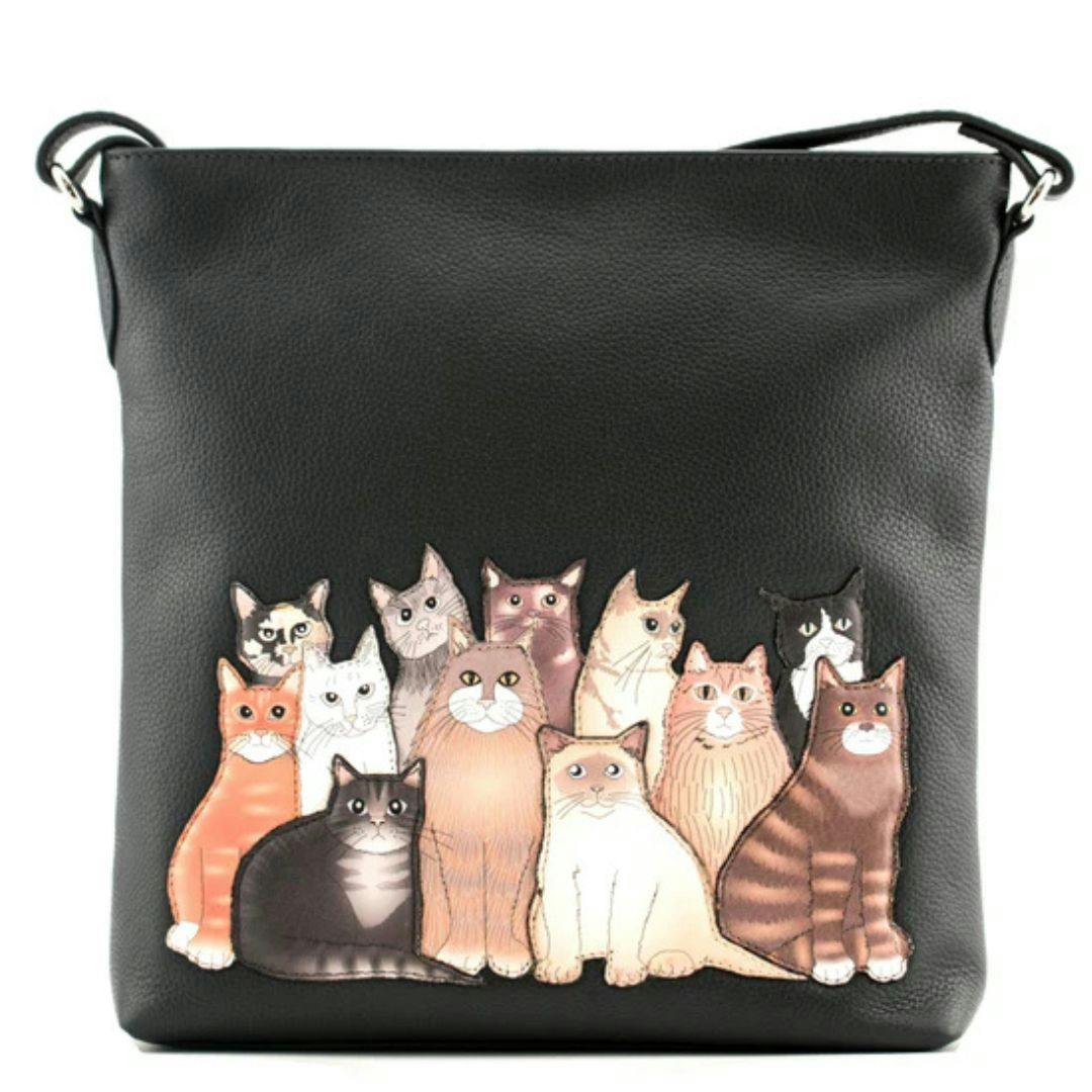 Mala Leather Dark/Grey/Black Meowfia Cats Crossbody Leather Bag