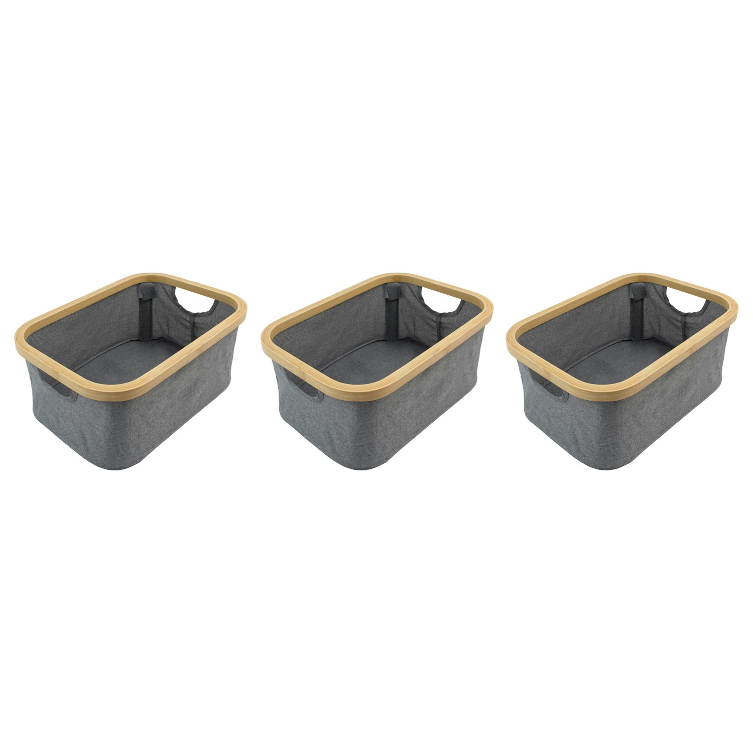 Jvl Grey Bambanio Foldable Bamboo Storage Basket, 26L, Set Of 3