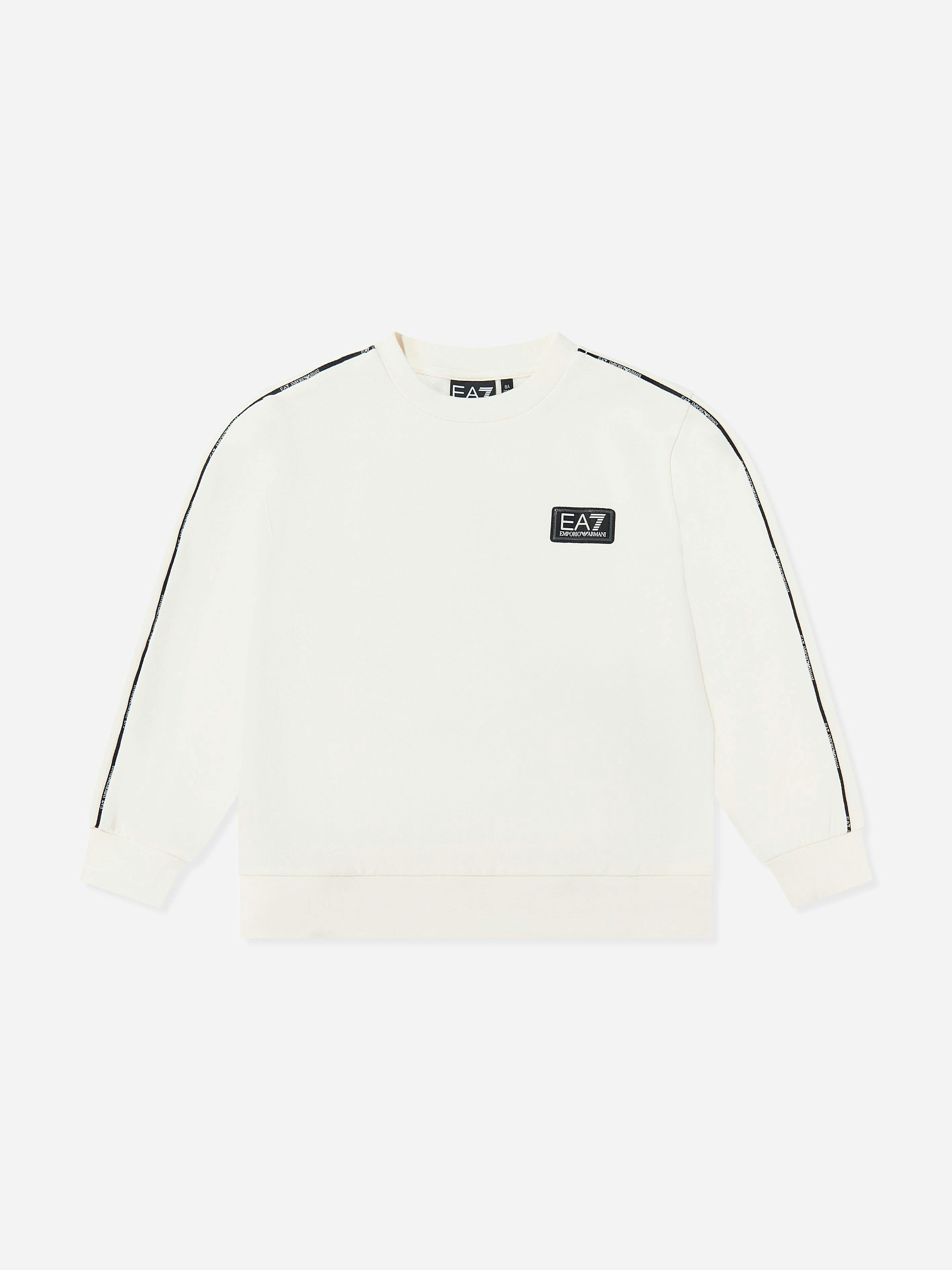 Ea7 Emporio Armani Boys Ivory Train Logo Tape Sweatshirt In - 16 Yrs