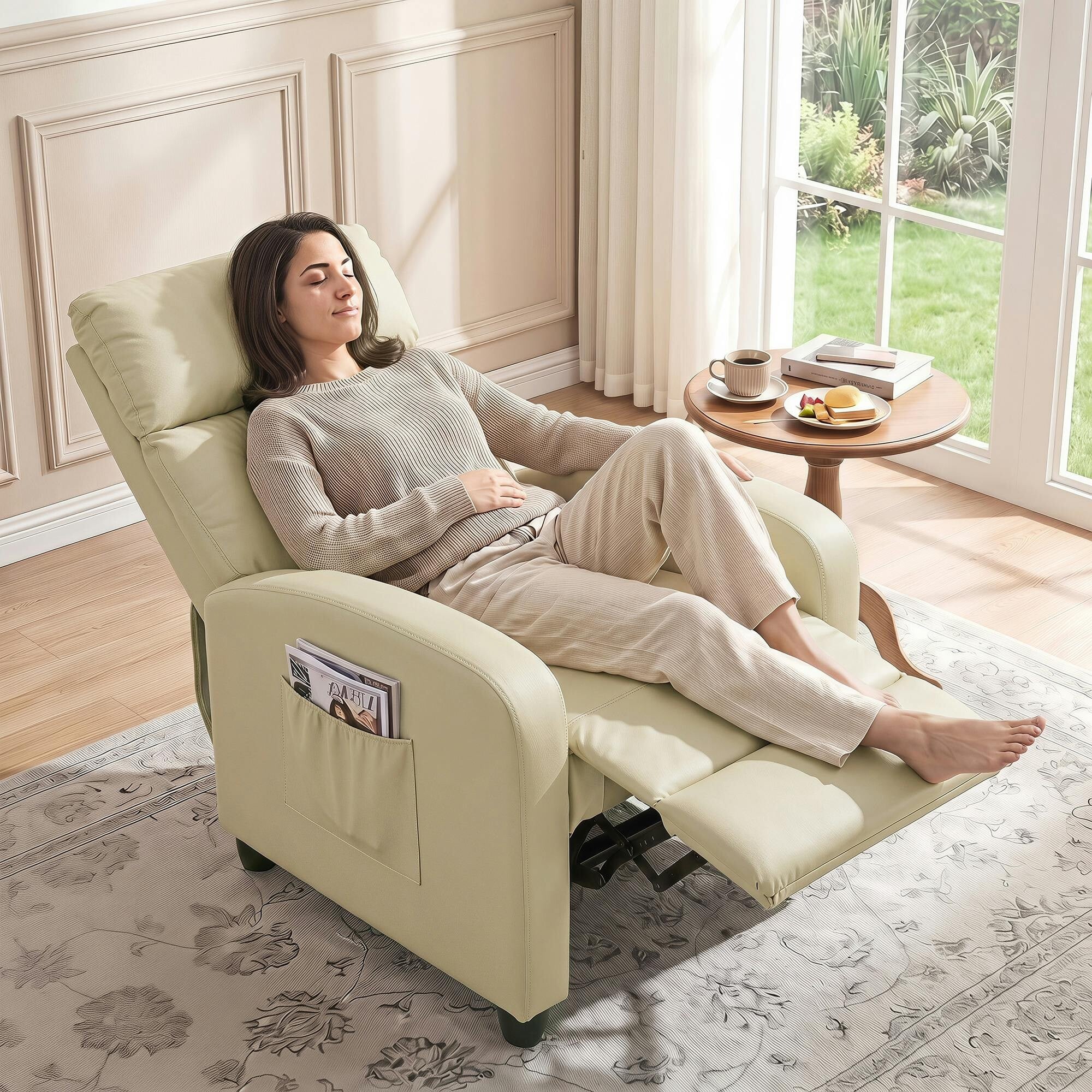 Homcom Cream/White Recliner Sofa Chair Pu Leather Massage Armcair W/ Remote,