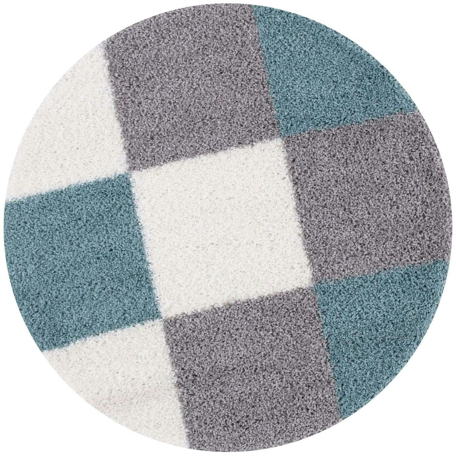Rackhams Blue Myshaggy Geometric Duck Egg Rug - Ø 120 Cm