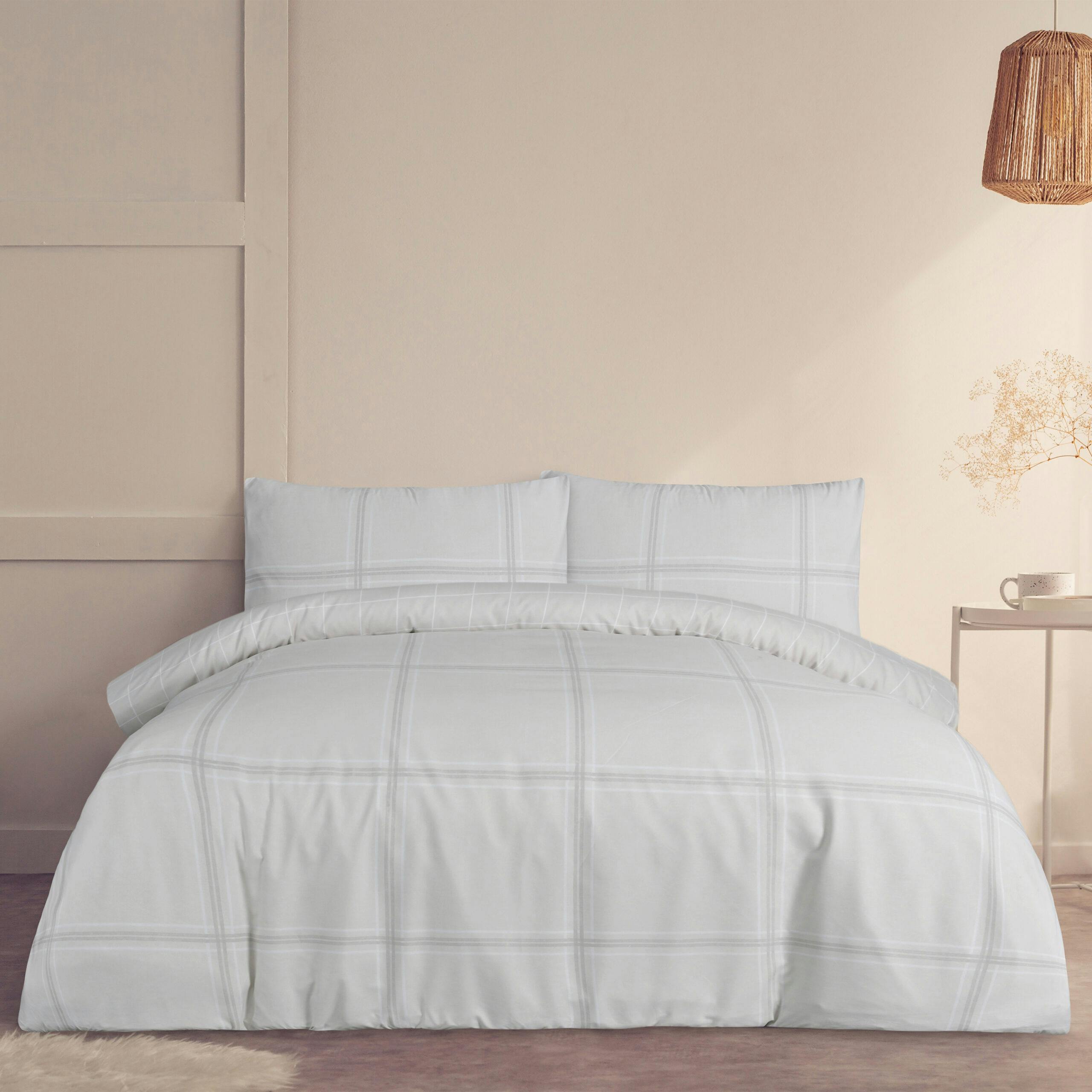 Rackhams Linear Check Duvet Set - Natural - Double (200Cm X 200Cm)