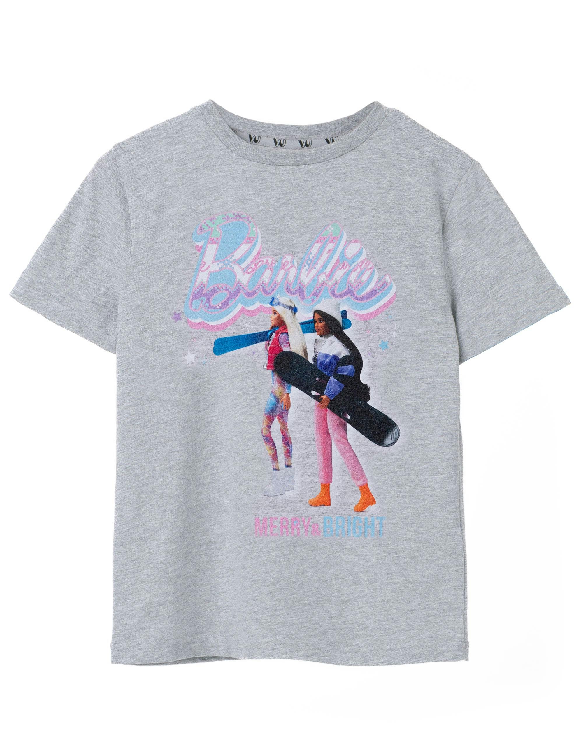 Vanilla Underground Girls Grey Barbie Merry & Bright Short Sleeved T-Shirt - 3-4 Years