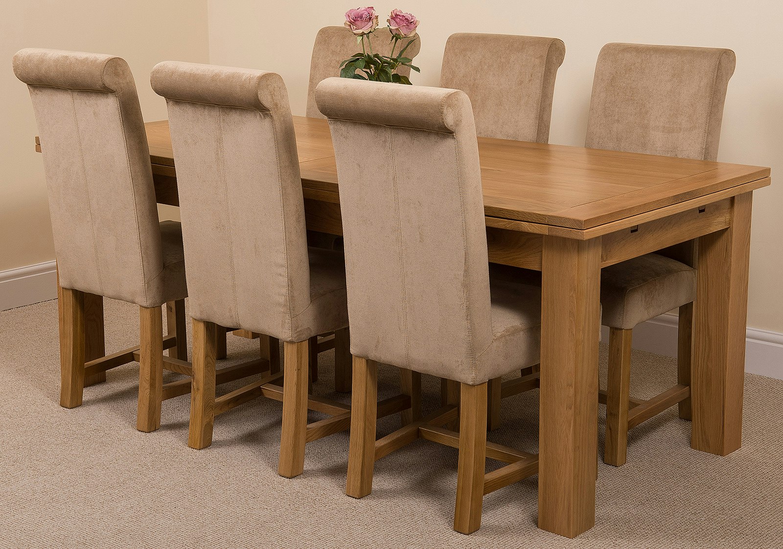Rackhams Beige Richmond Oak Extending Dining Table With Washington Fabric Chairs - 6 Chairs Large